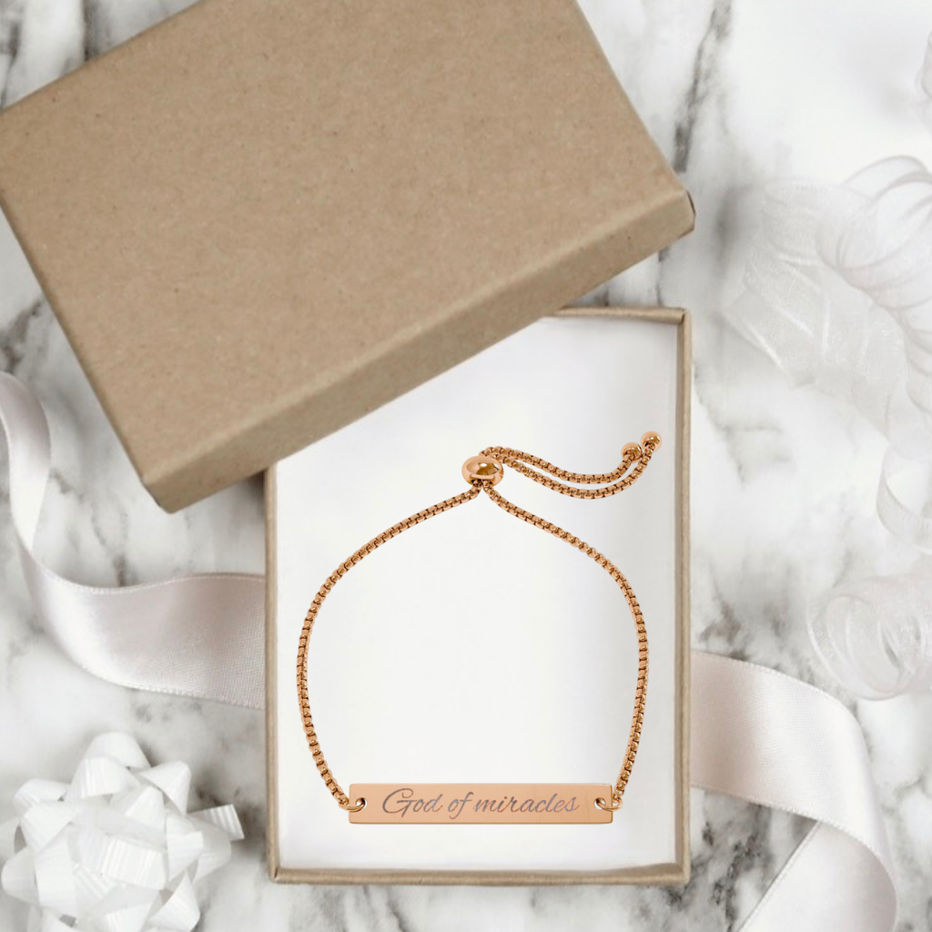 God Of Miracles Christian Bracelet for Women | Faith Based Jewelry | Engraved Bar Gift Bracelet
