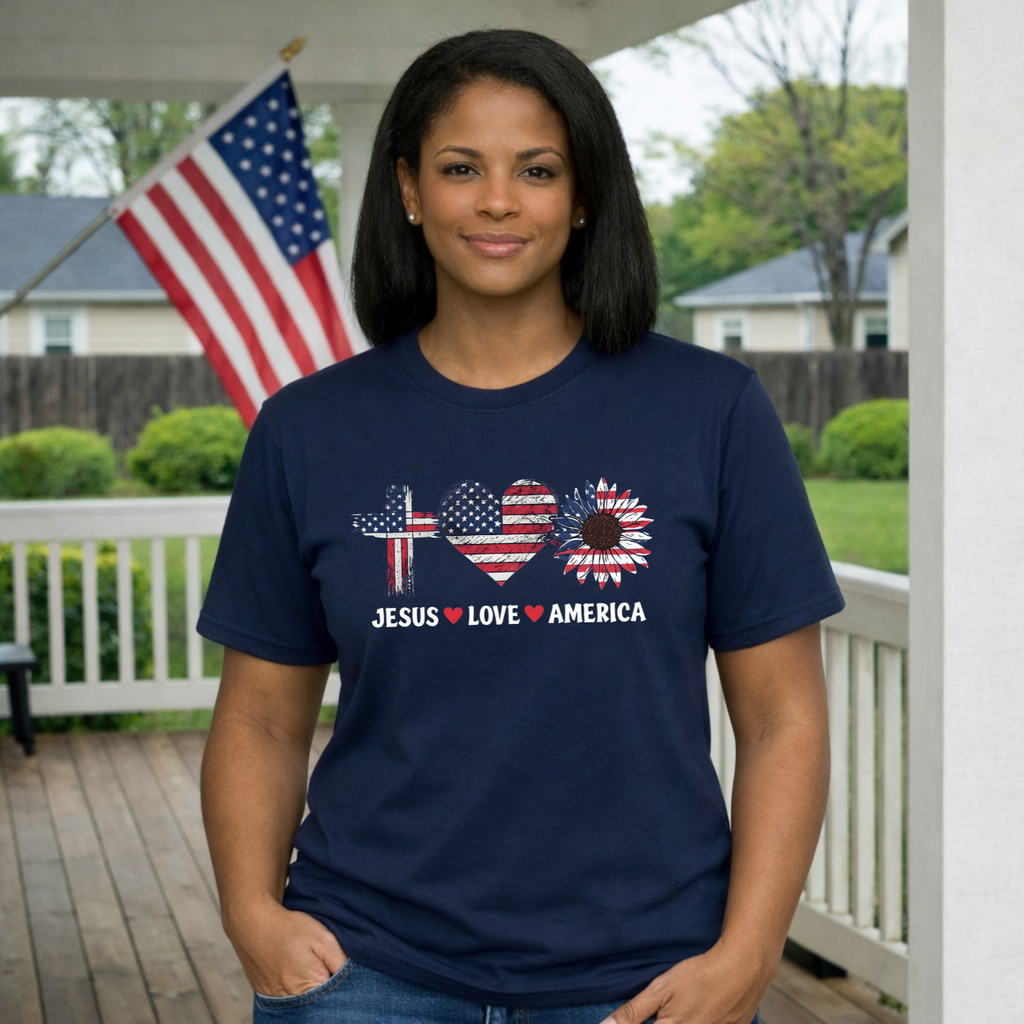 Jesus Love America Shirt | Patriotic Christian T-Shirt | Faith Based 4th of July Outfit
