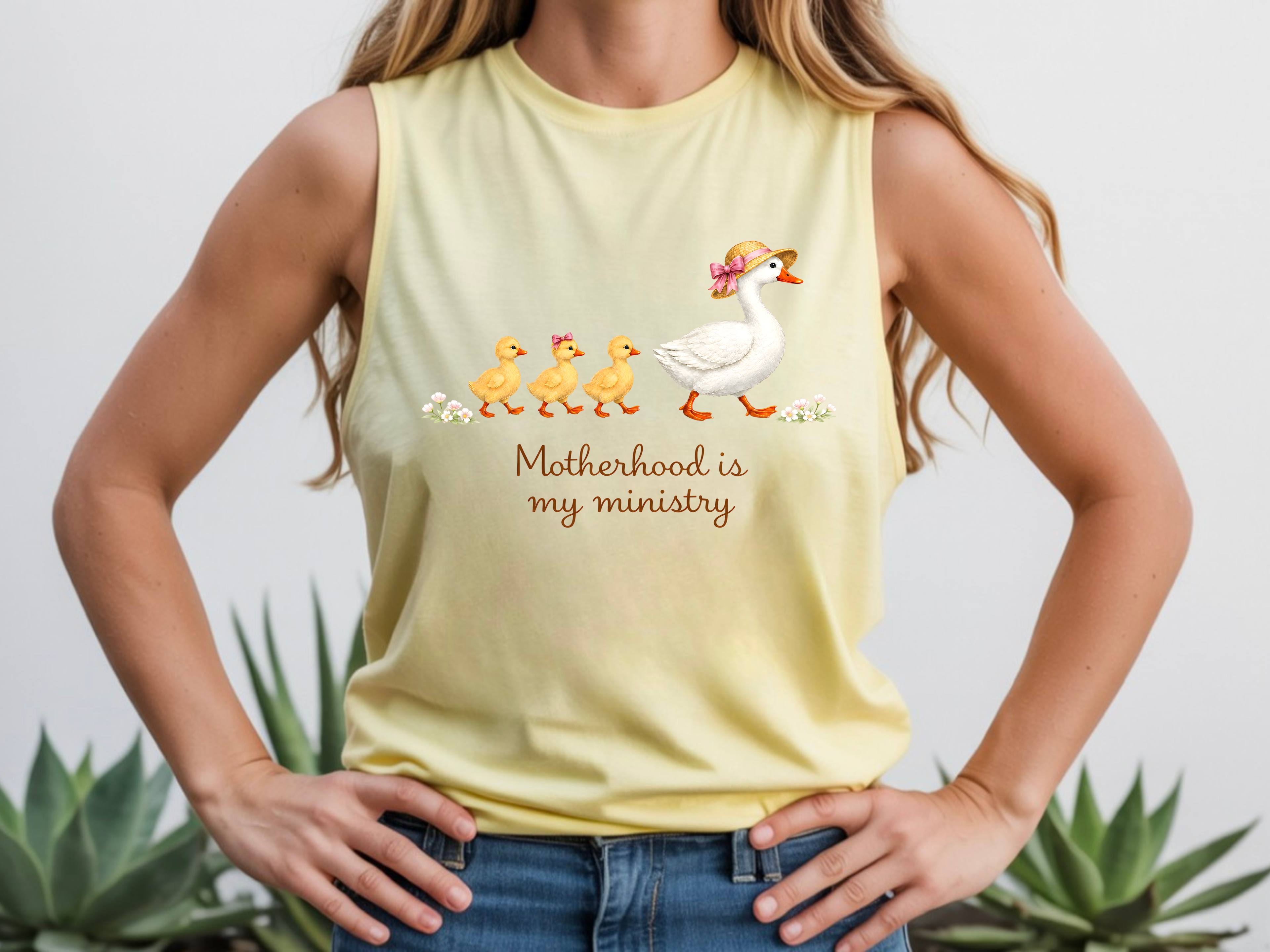 Motherhood Is My Ministry Tank Top — Cute Duck Family Graphic Tank
