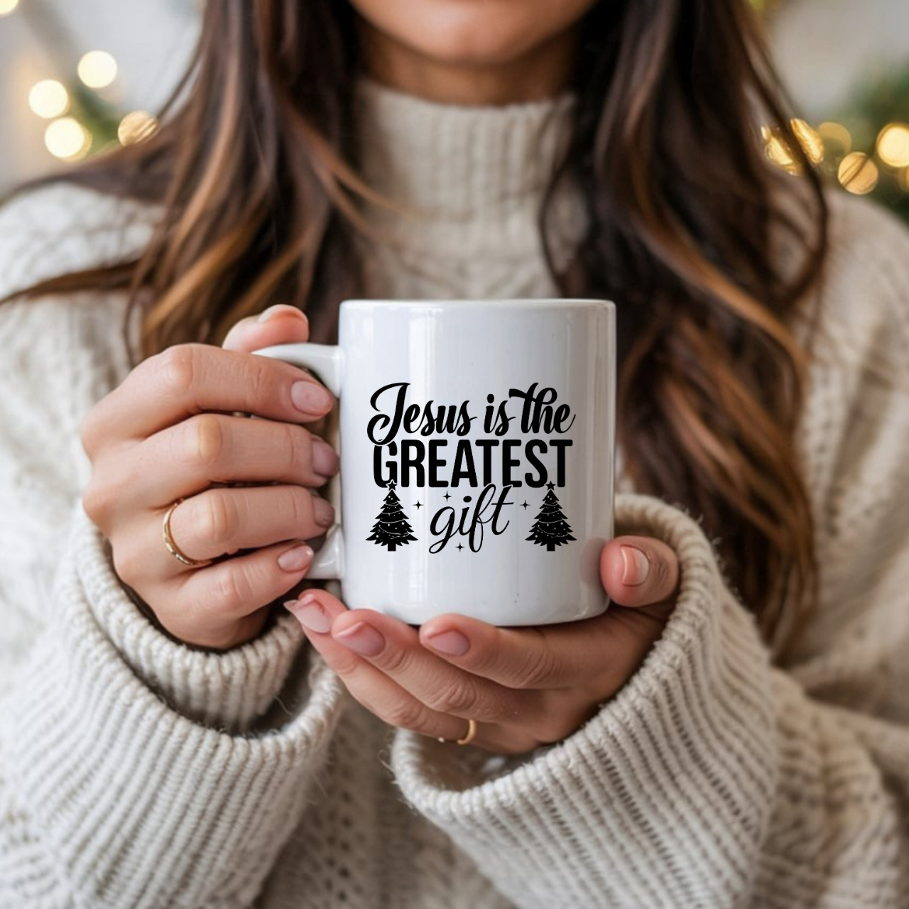 Jesus is the Greatest Gift Christian Winter Coffee Mug | Christmas Pine Design | Ceramic Christmas Mug Gift | 11oz 15oz
