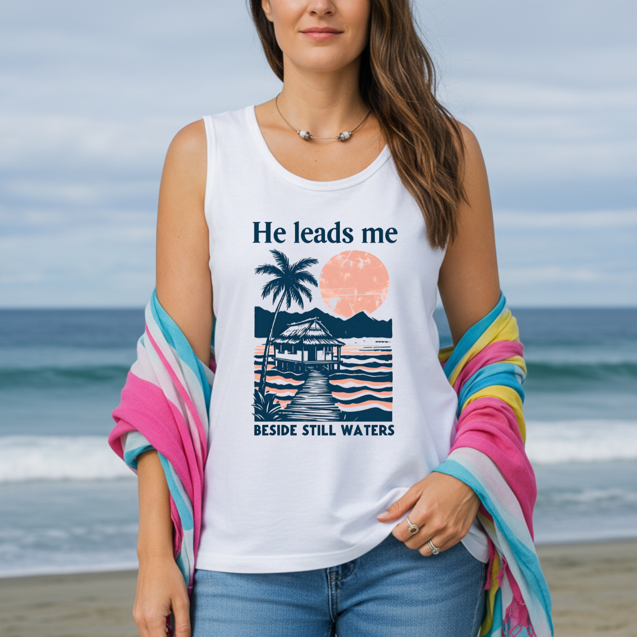 He Leads Me Beside Still Water Unisex Comfort Colors Tank Top | Psalms 23 | Christian Gift