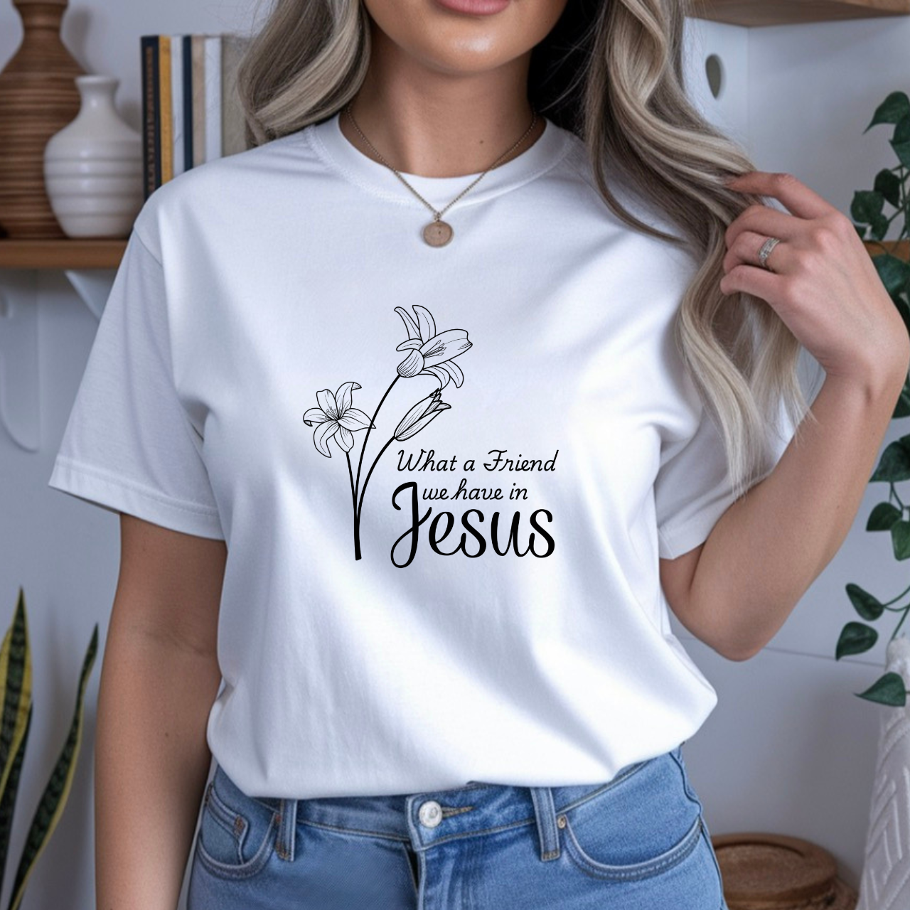 What a Friend We Have in Jesus Christian Gildan t-shirt for women — floral faith graphic tee — Christian gift