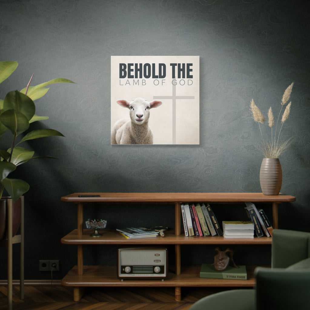 Behold the Lamb of God Canvas – Christian Wall Art with Lamb & Cross Design (Multiple Sizes)