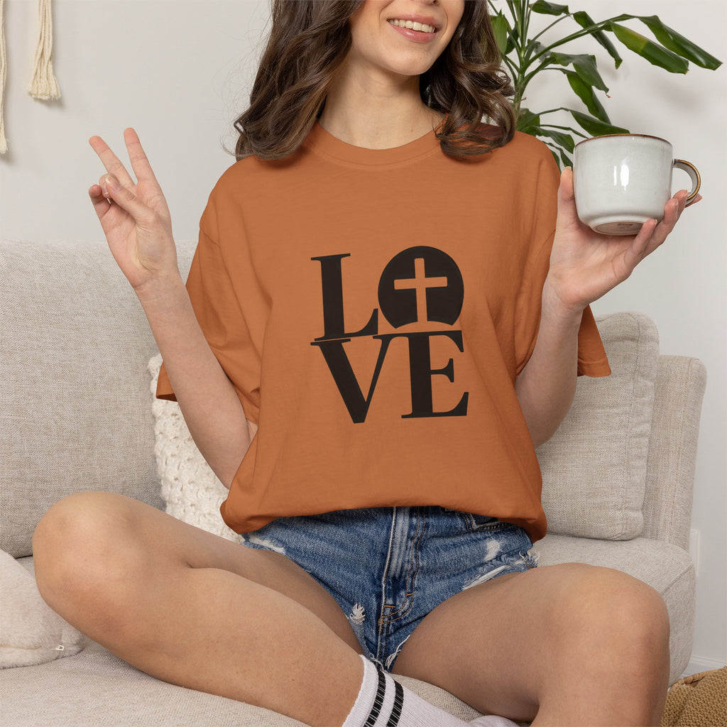 LOVE Cross Christian T-Shirt | Comfort Colors Faith-Based Unisex Tee (S–4XL) | Jesus is Love Shirt