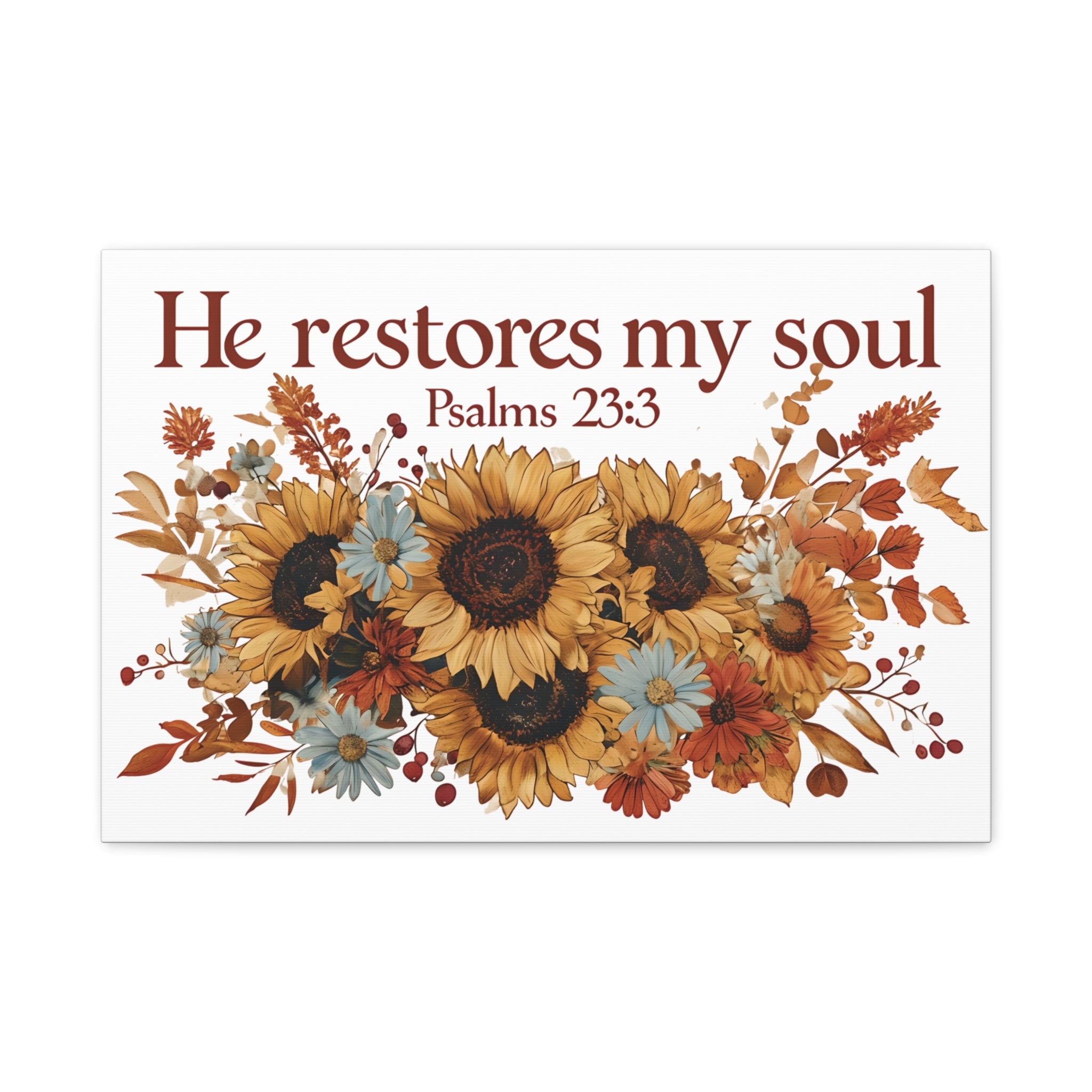 Psalm 23:3 Canvas Wall Art | Christian Sunflower Home Decor | Faith Gift