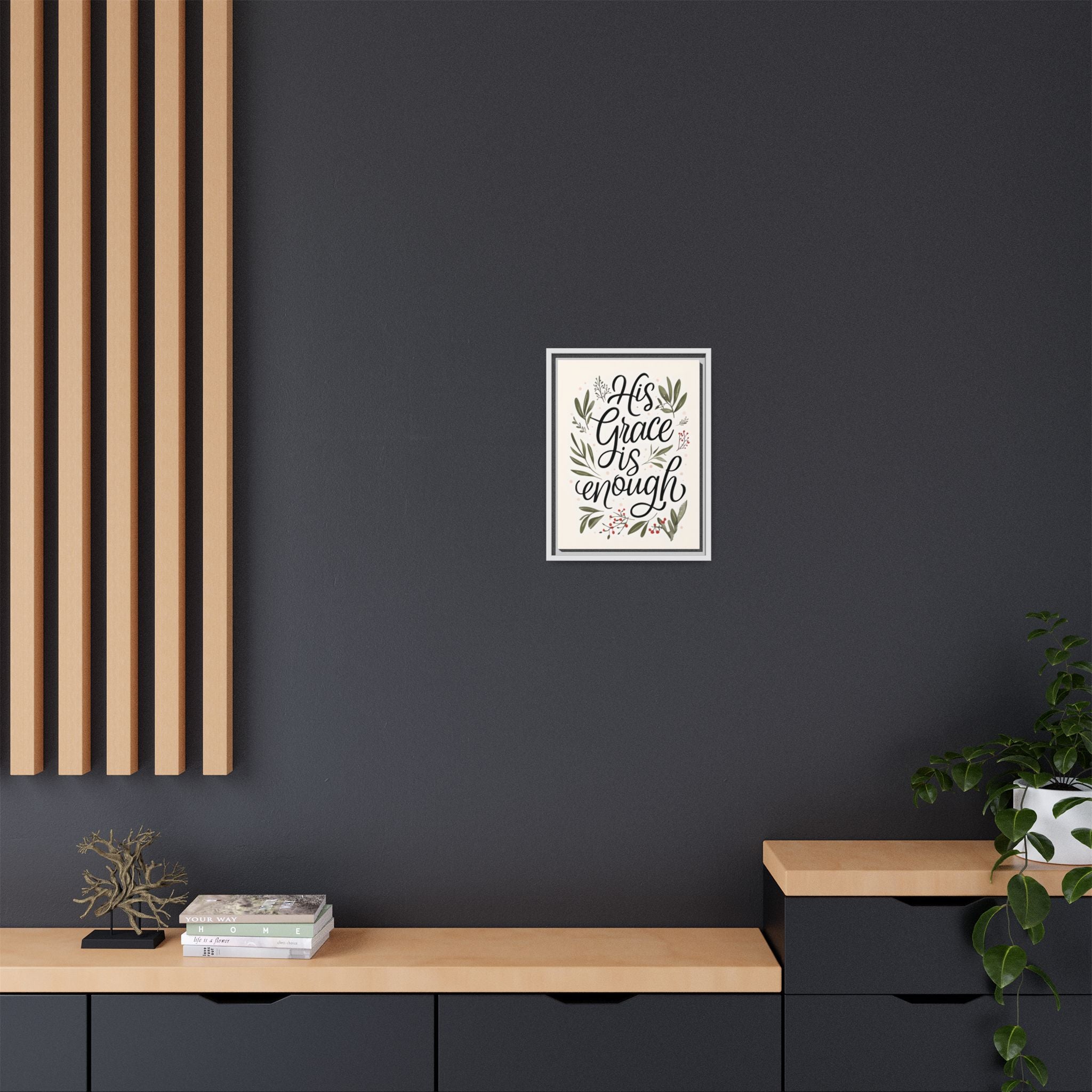 His Grace is Enough Floral Scripture Framed Matte Canvas | Modern Faith Home Decor