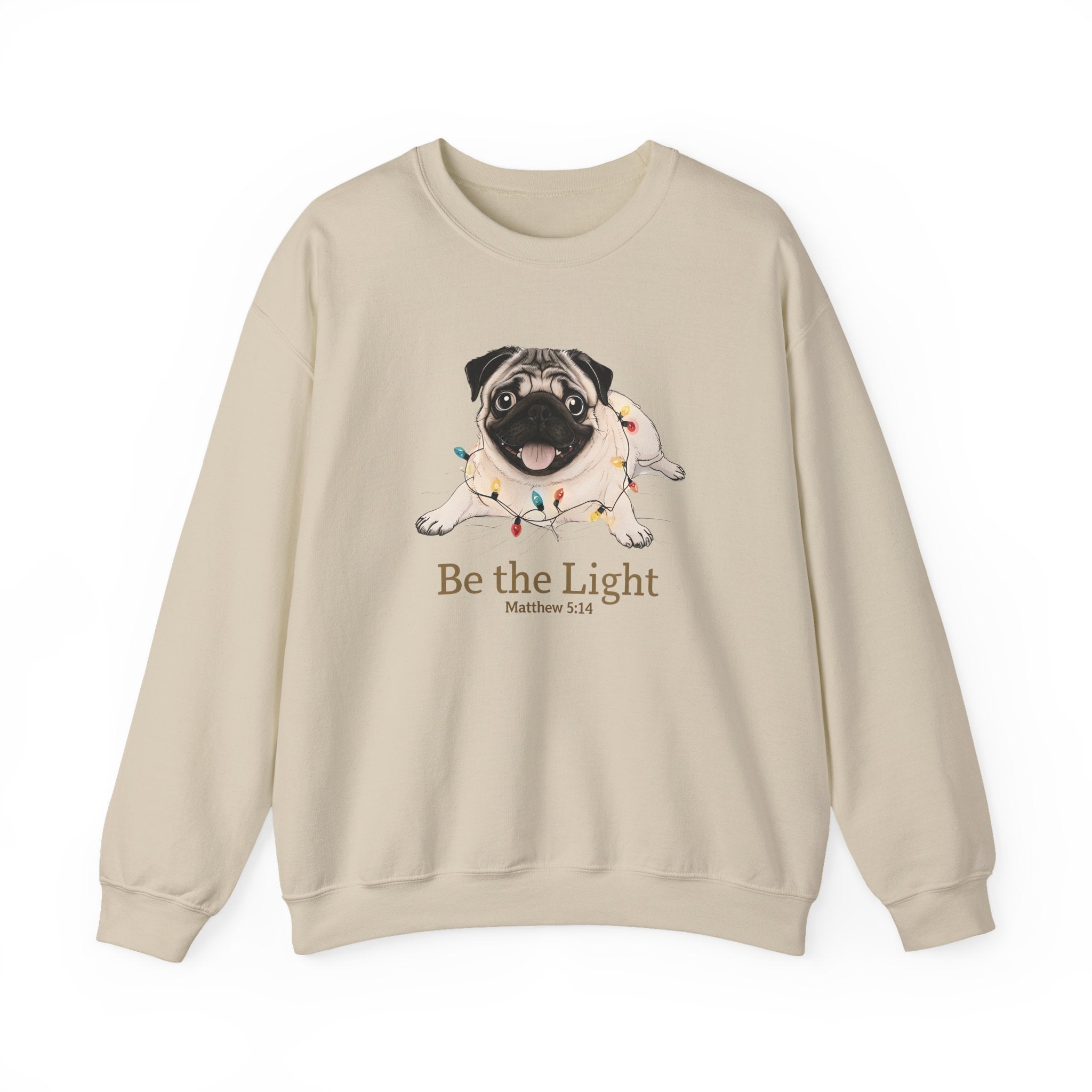 Be the Light Christmas Pug Unisex Gildan Sweatshirt | Christian Crewneck Holiday Gift