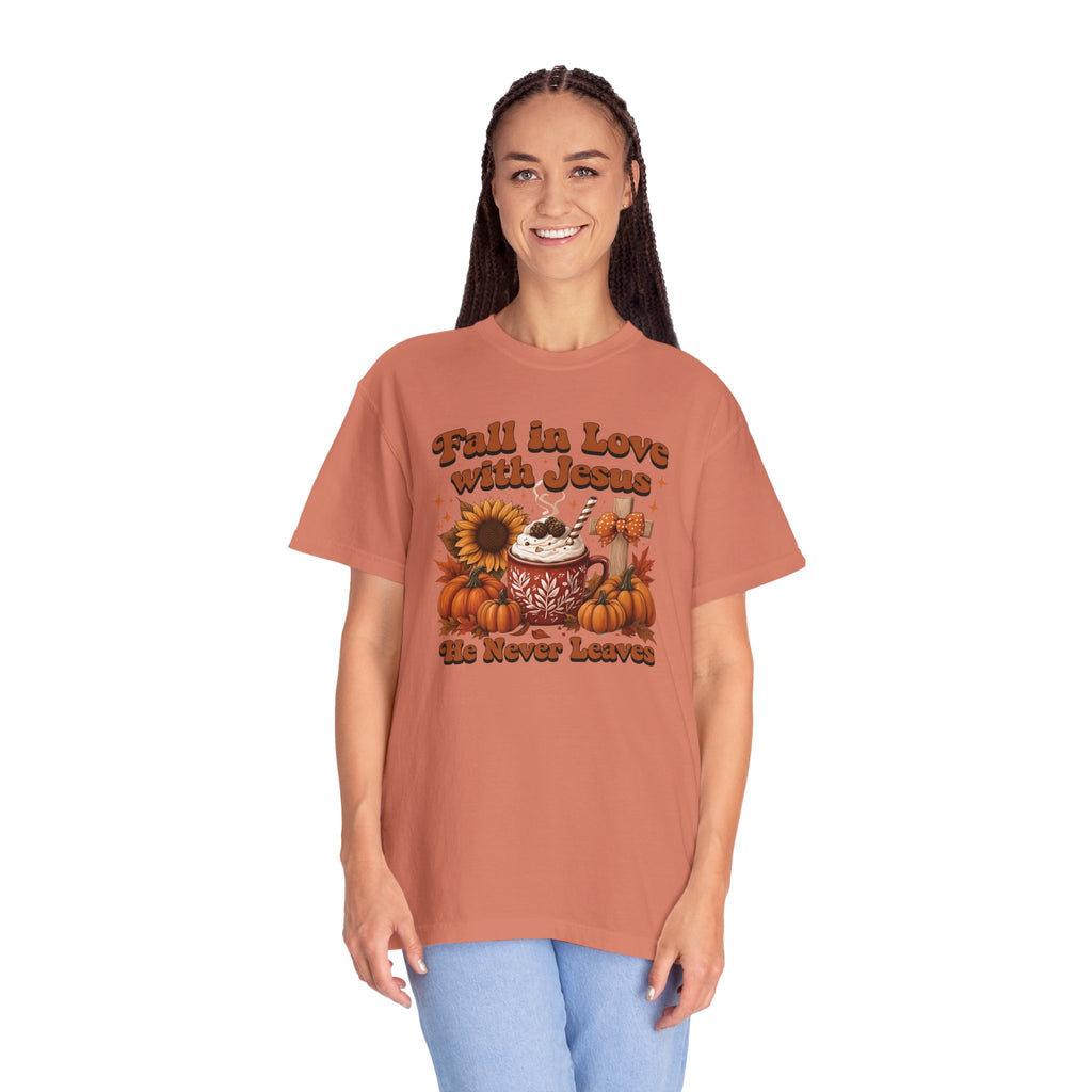 Fall in Love with Jesus Unisex Garment Dyed Comfort Colors T-Shirt | Christian Fall T-Shirt | Faith Based Thanksgiving Tee | Unisex Religious Cotton Top