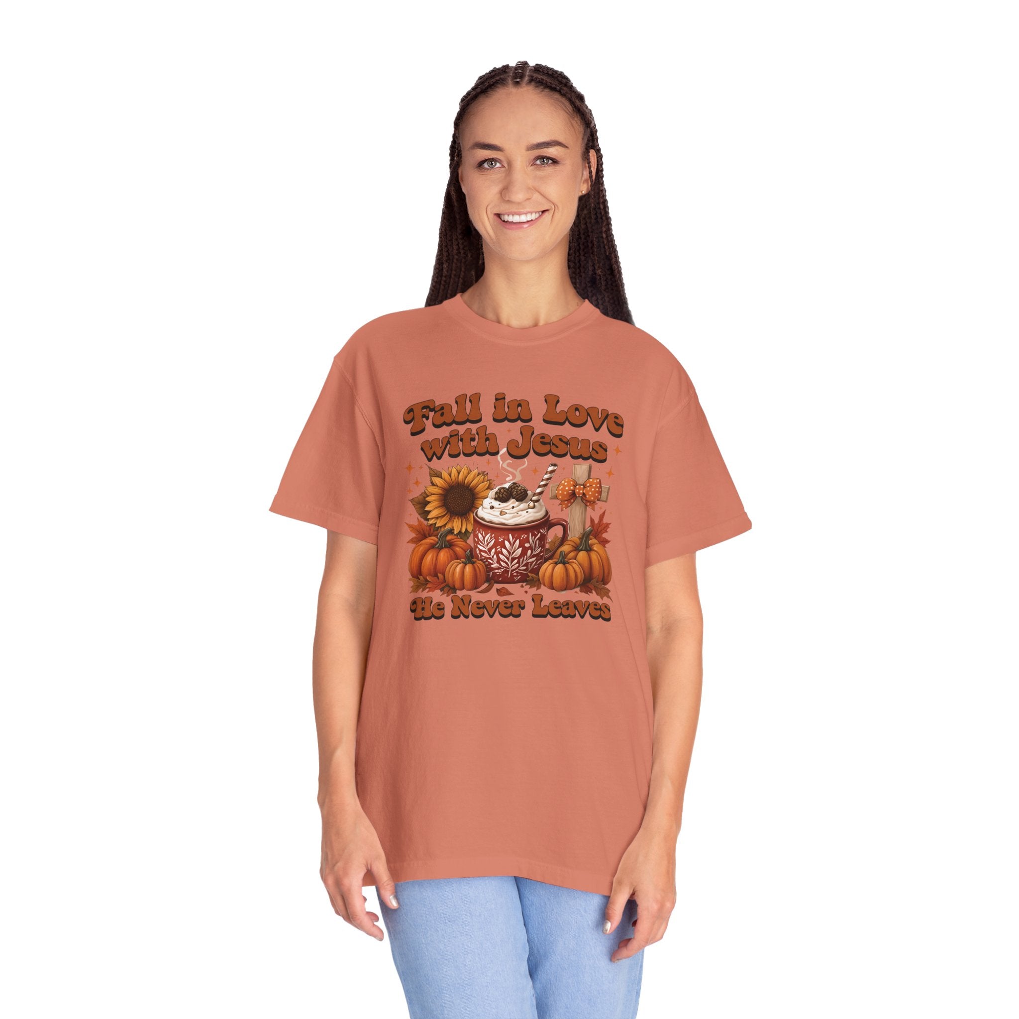 Fall in Love with Jesus Unisex Garment Dyed Comfort Colors T-Shirt | Christian Fall T-Shirt | Faith Based Thanksgiving Tee | Unisex Religious Cotton Top