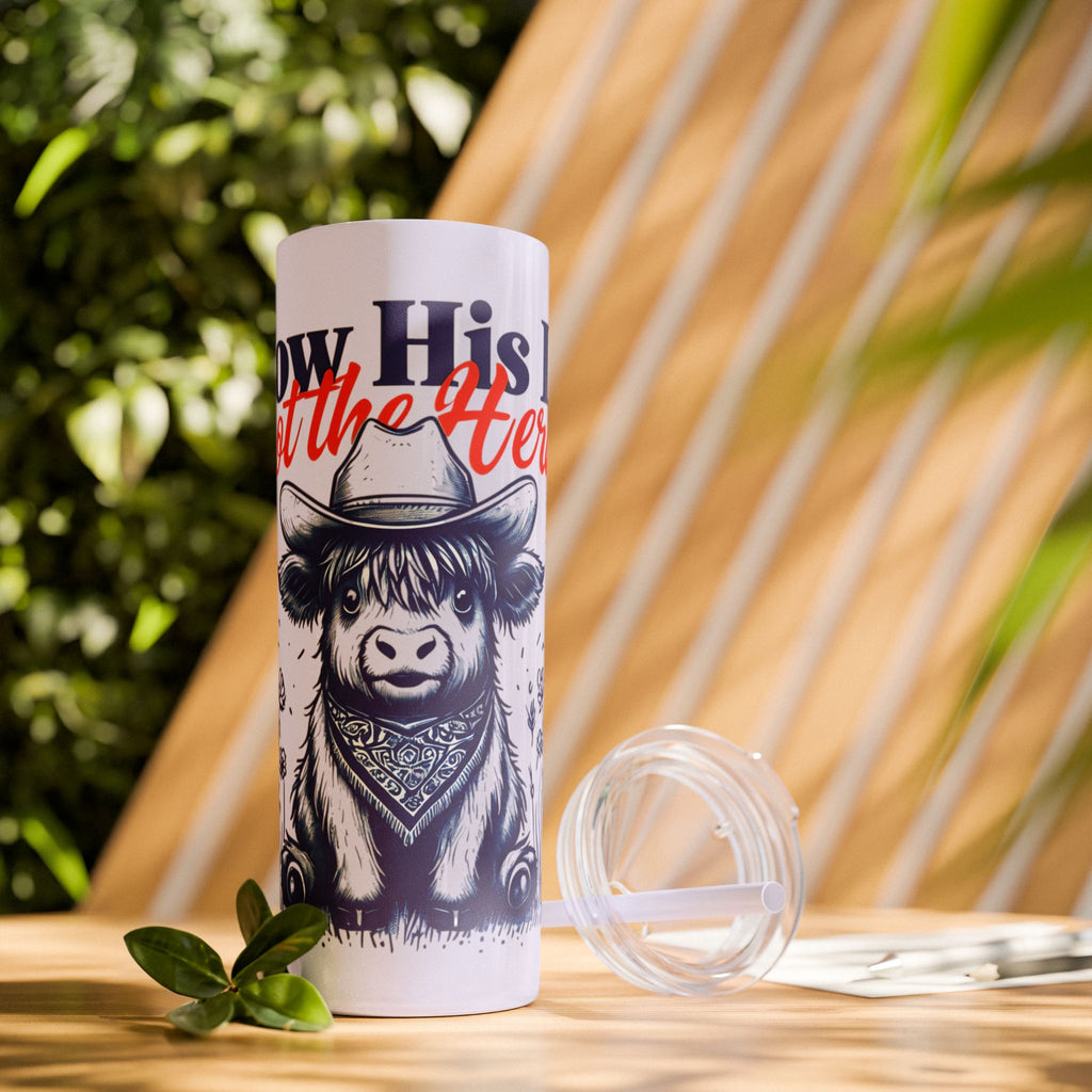 Follow His Lead, Not the Herd, 20 oz Insulated Skinny Tumbler | Stainless Steel Travel Cup | Christian Drinkware | Highland Cow
