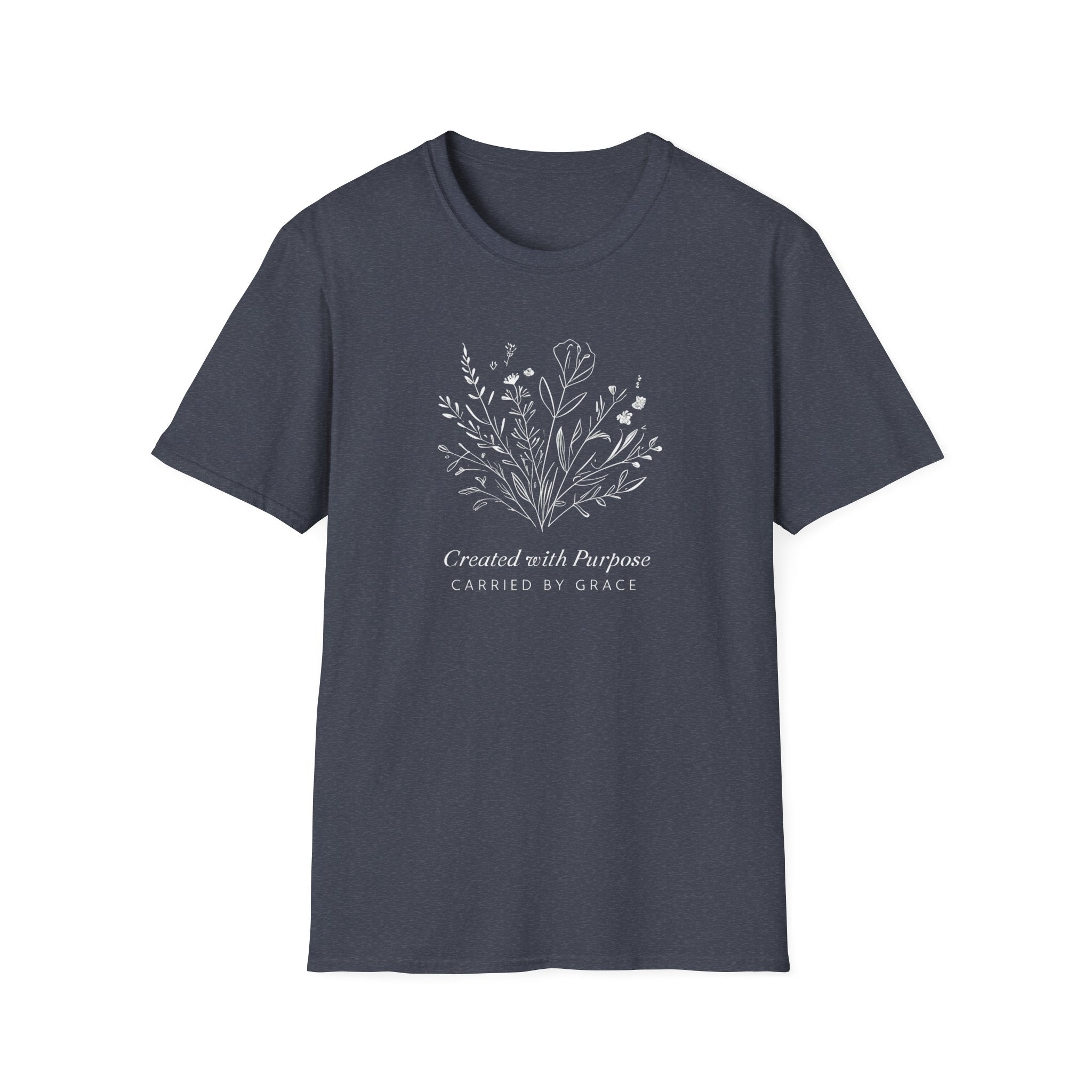 Created with Purpose Carried By Grace Christian Floral Gildan T-Shirt Women’s Faith Shirt Minimalist Design Soft Cotton Tee