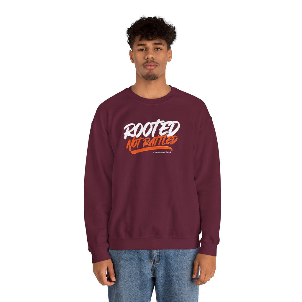 Rooted Not Rattled Gildan Christian Sweatshirt | Unisex Crewneck Pullover | Christian Gift
