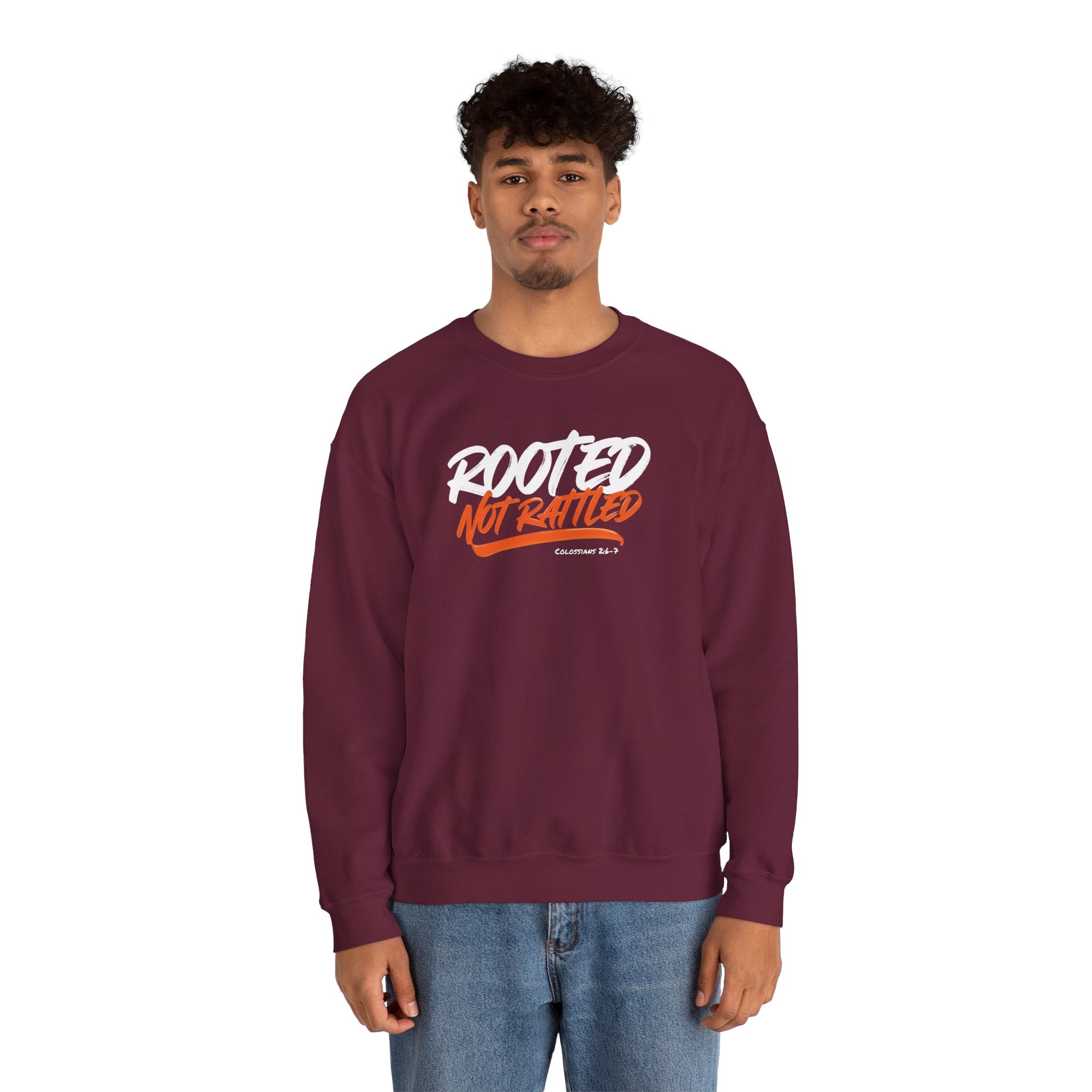 Rooted Not Rattled Gildan Christian Sweatshirt | Unisex Crewneck Pullover | Christian Gift