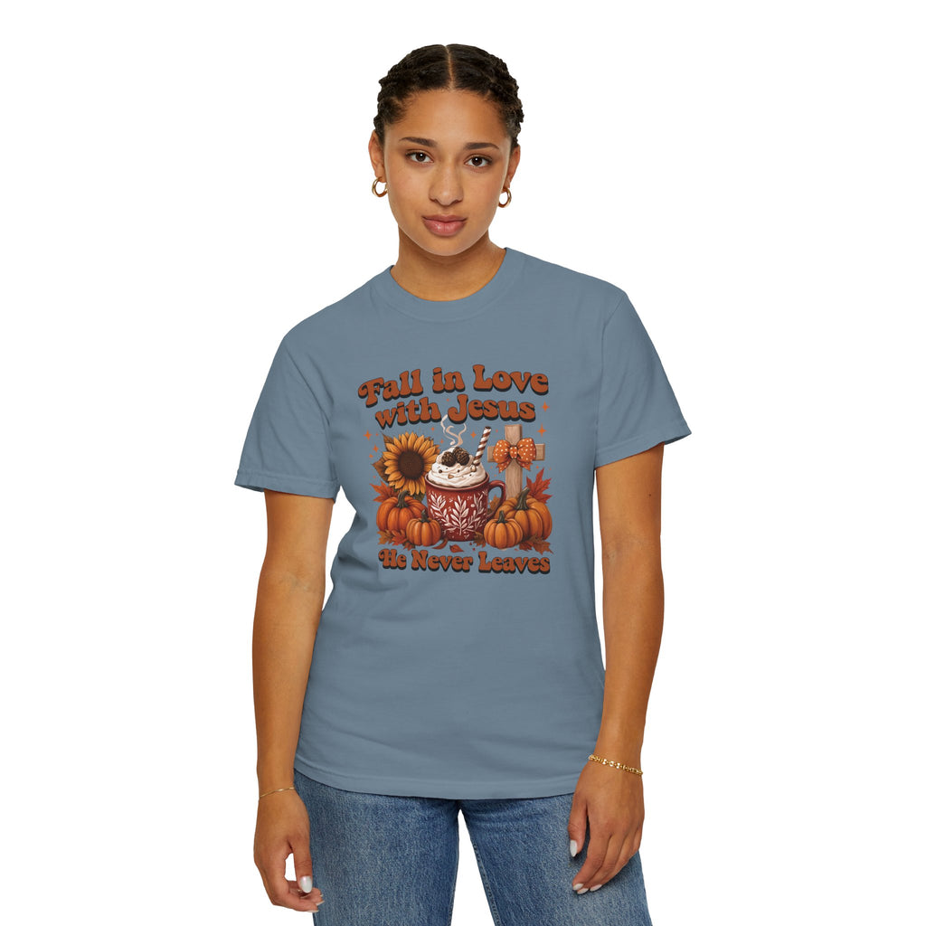 Fall in Love with Jesus Unisex Garment Dyed Comfort Colors T-Shirt | Christian Fall T-Shirt | Faith Based Thanksgiving Tee | Unisex Religious Cotton Top