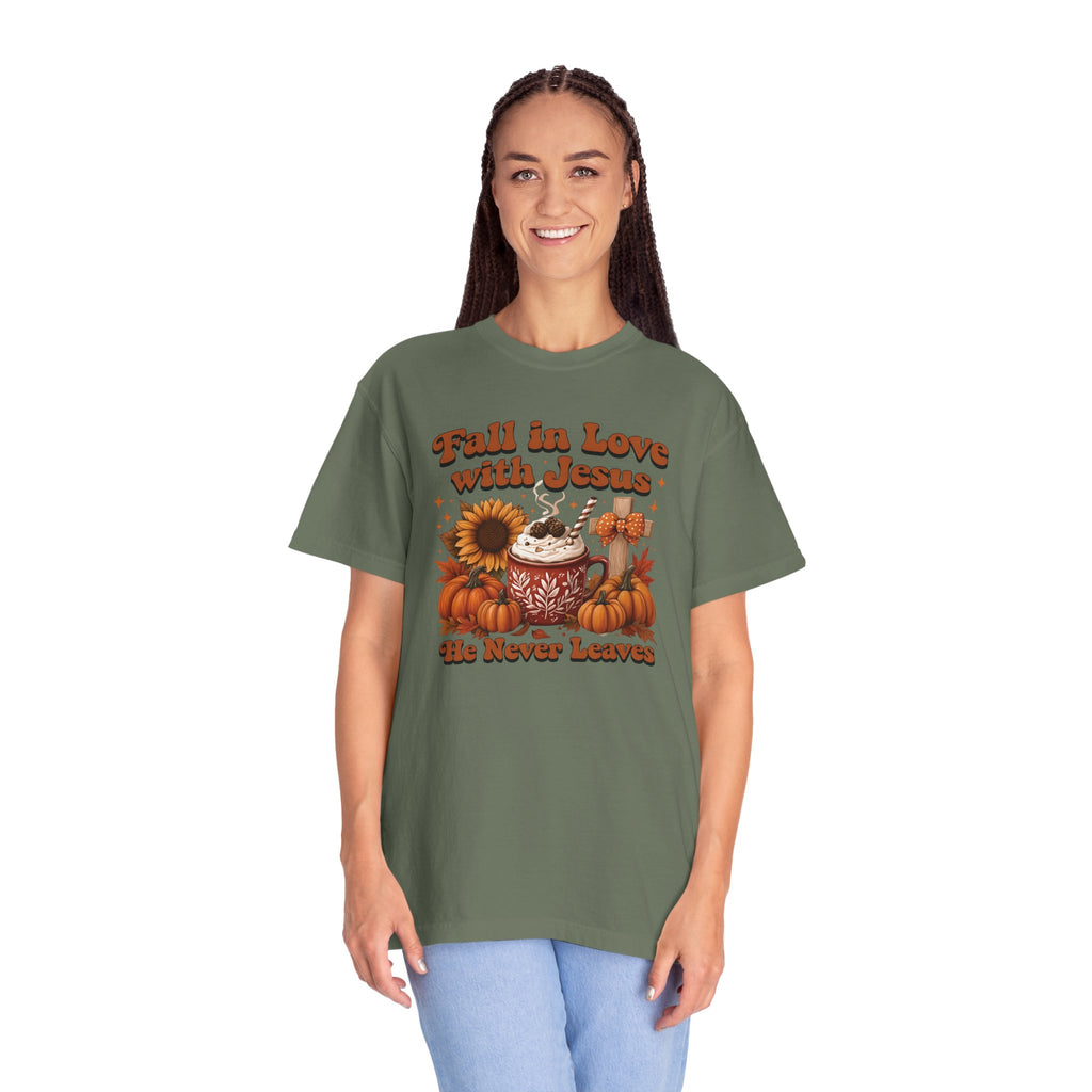 Fall in Love with Jesus Unisex Garment Dyed Comfort Colors T-Shirt | Christian Fall T-Shirt | Faith Based Thanksgiving Tee | Unisex Religious Cotton Top
