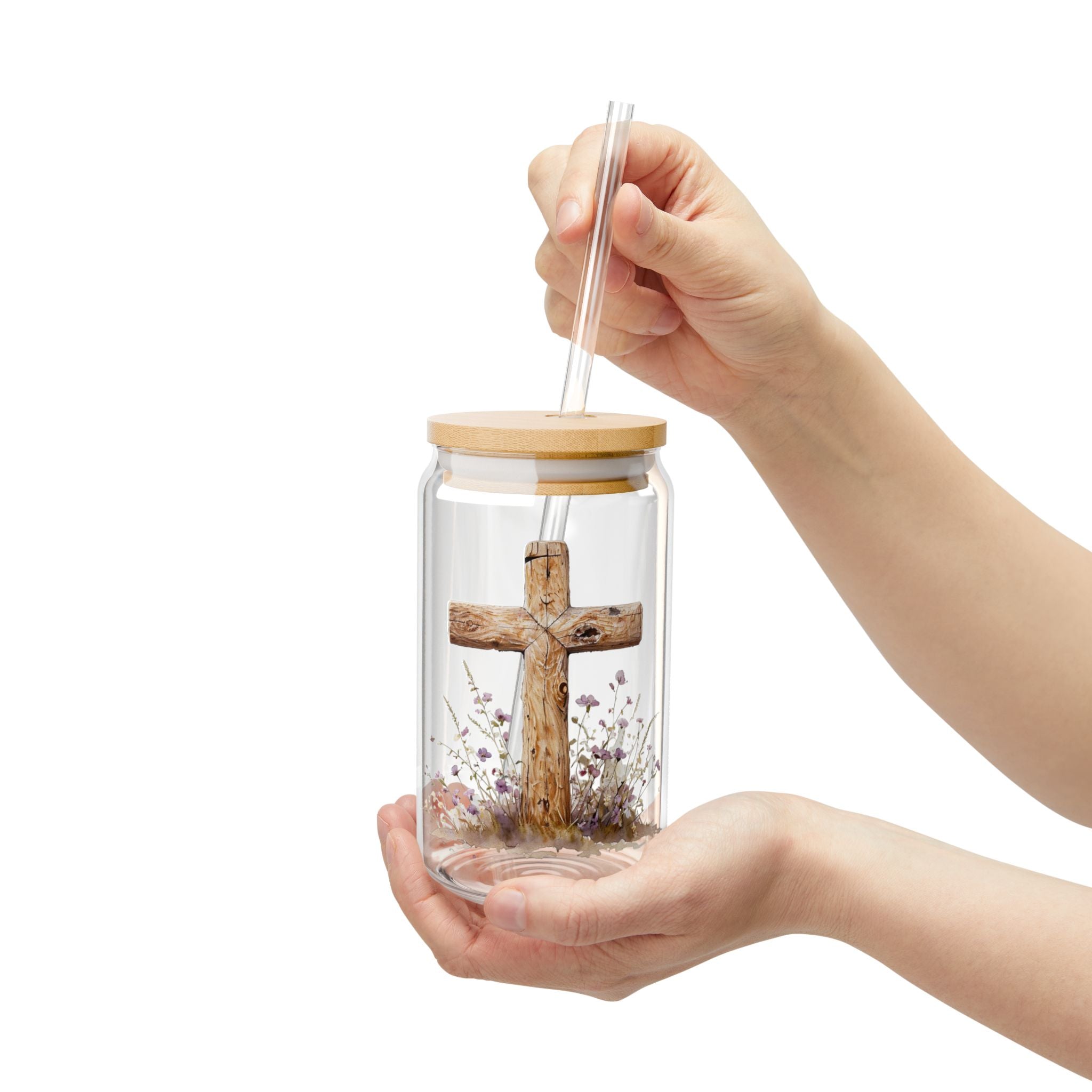 Rustic Cross Sipper Glass | 16oz