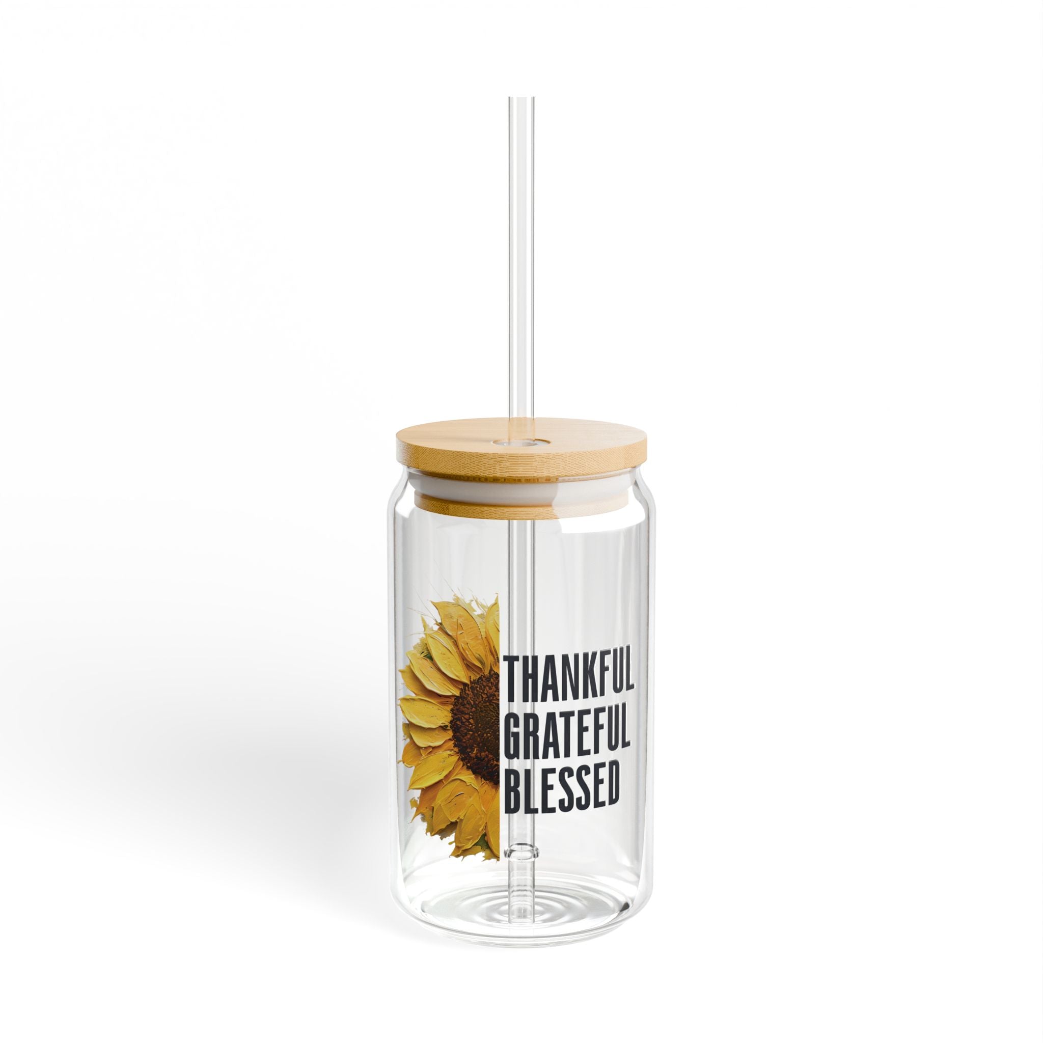 Faith Sunflower Sipper Glass 16oz Christian Drinkware Iced Coffee Cup Gift