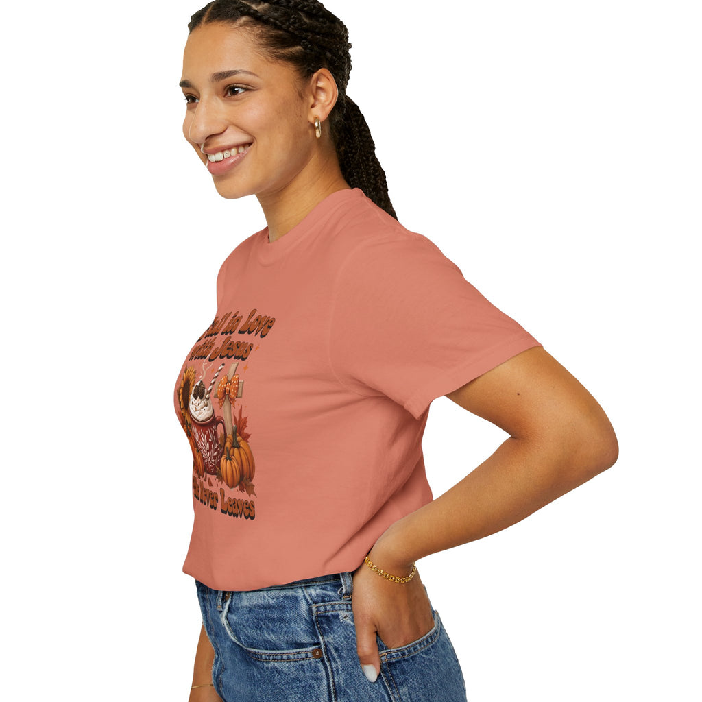 Fall in Love with Jesus Unisex Garment Dyed Comfort Colors T-Shirt | Christian Fall T-Shirt | Faith Based Thanksgiving Tee | Unisex Religious Cotton Top