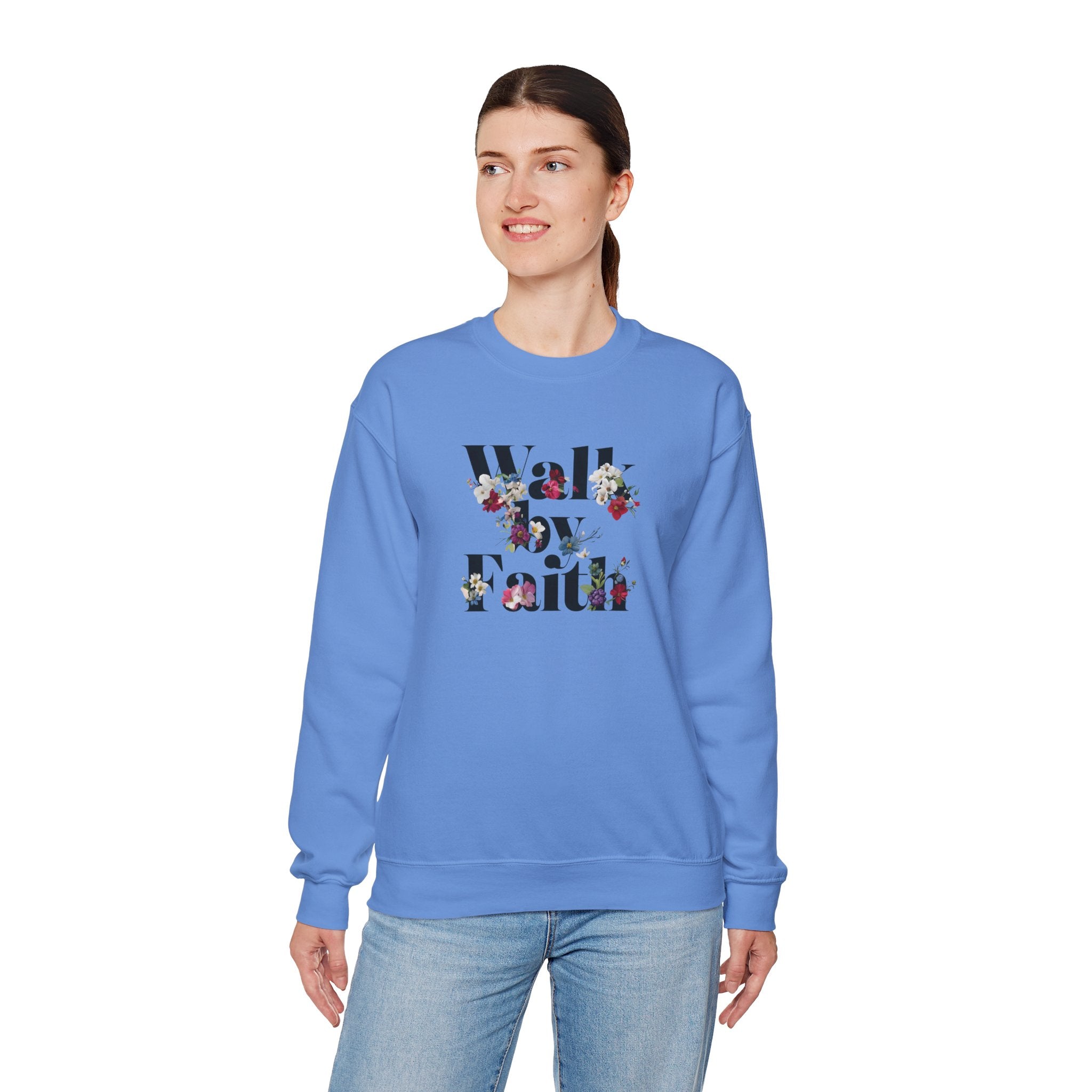 Walk By Faith Floral Gildan Crewneck Unisex Christian Sweatshirt