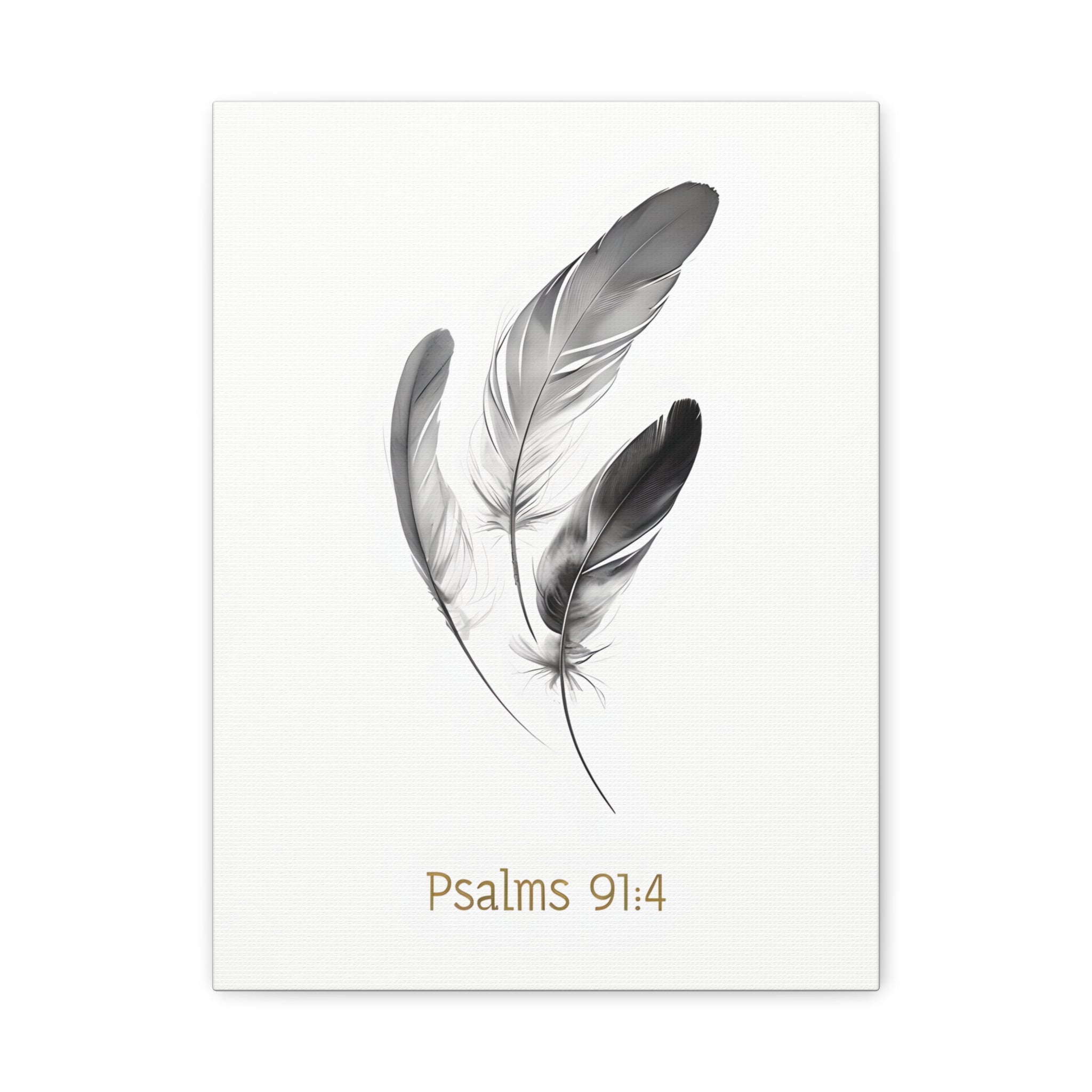 Psalm 91:4 Feather Canvas Wall Art – Christian Scripture Home Decor – Bible Verse Matte Canvas Print