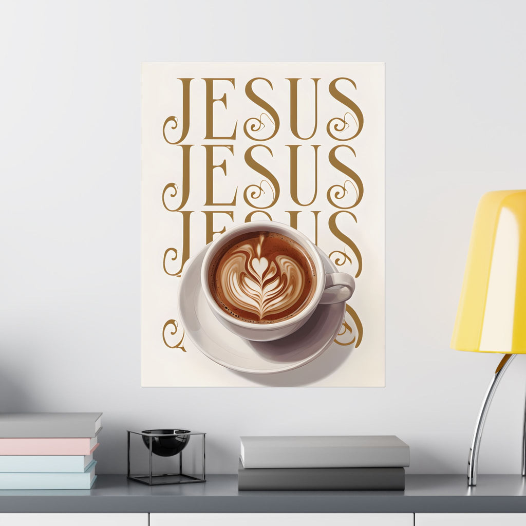 Jesus + Coffee Christian Wall Art Poster | Jesus Coffee Print | Faith Kitchen Decor Matte Poster