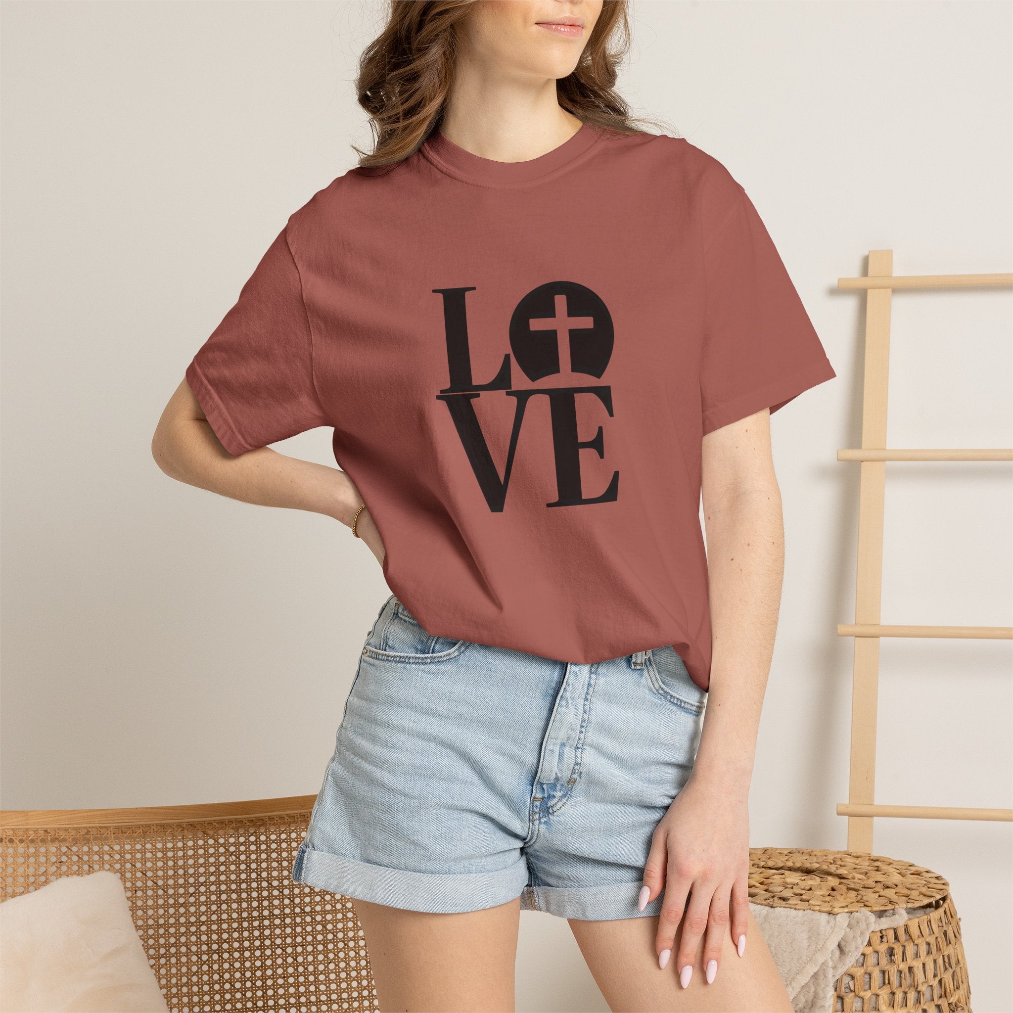 LOVE Cross Christian T-Shirt | Comfort Colors Faith-Based Unisex Tee (S–4XL) | Jesus is Love Shirt