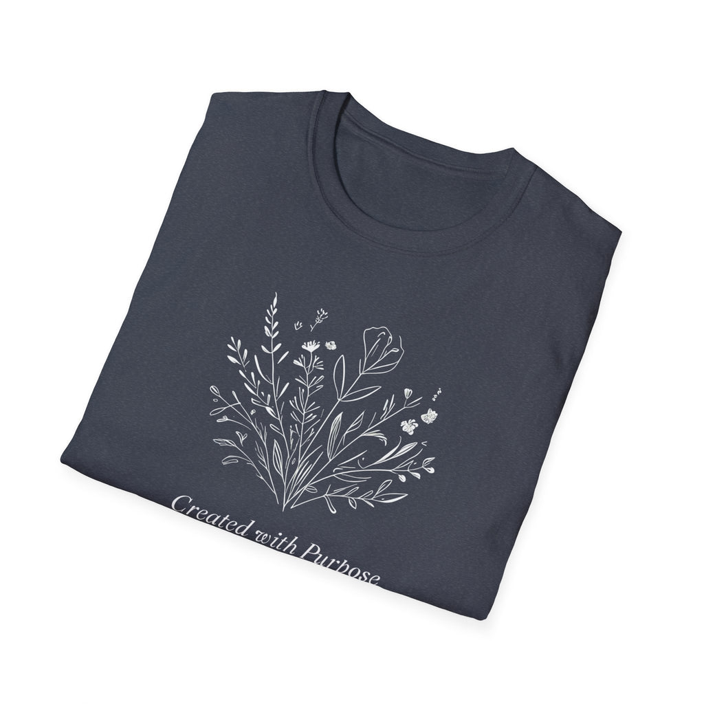 Created with Purpose Carried By Grace Christian Floral Gildan T-Shirt Women’s Faith Shirt Minimalist Design Soft Cotton Tee