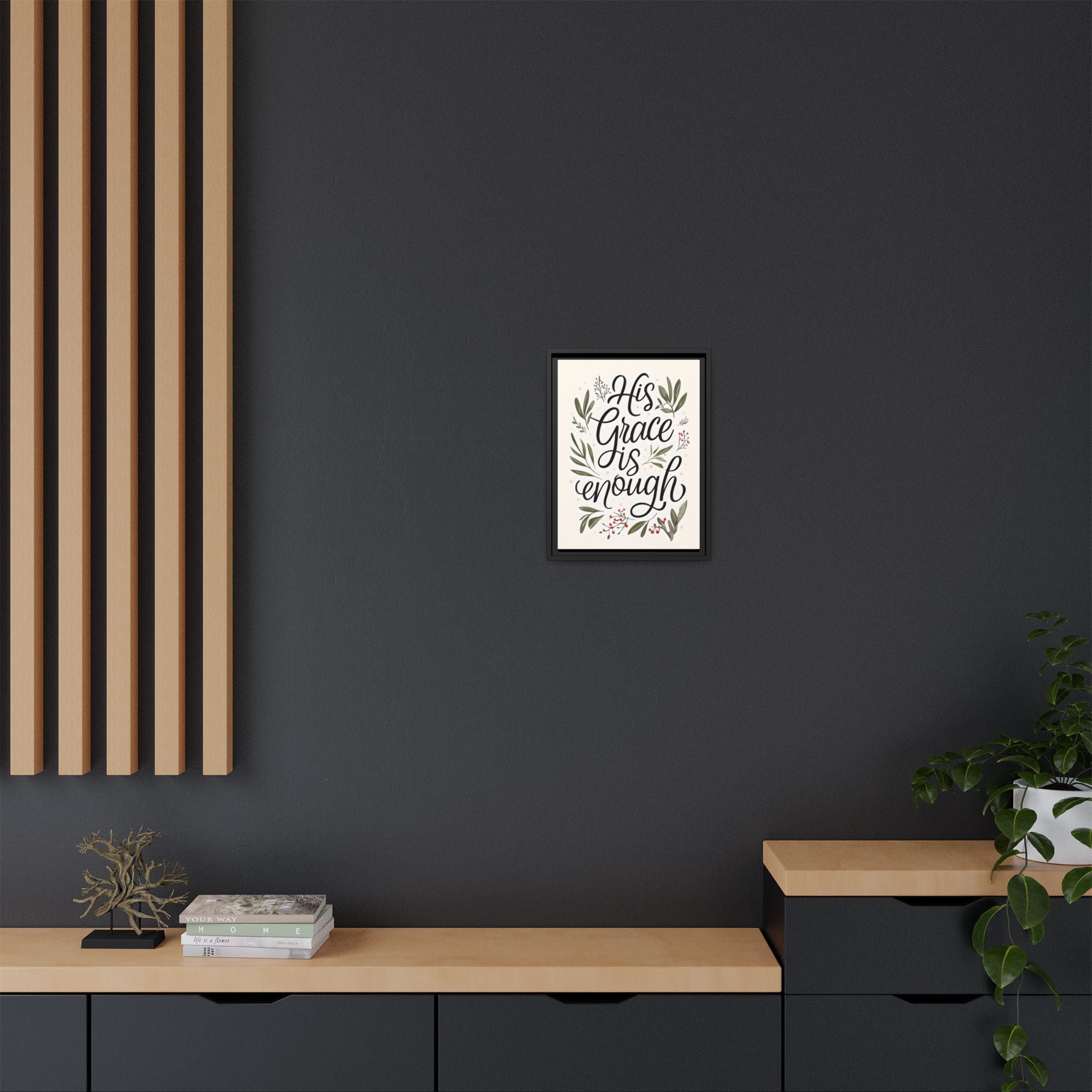 His Grace is Enough Floral Scripture Framed Matte Canvas | Modern Faith Home Decor