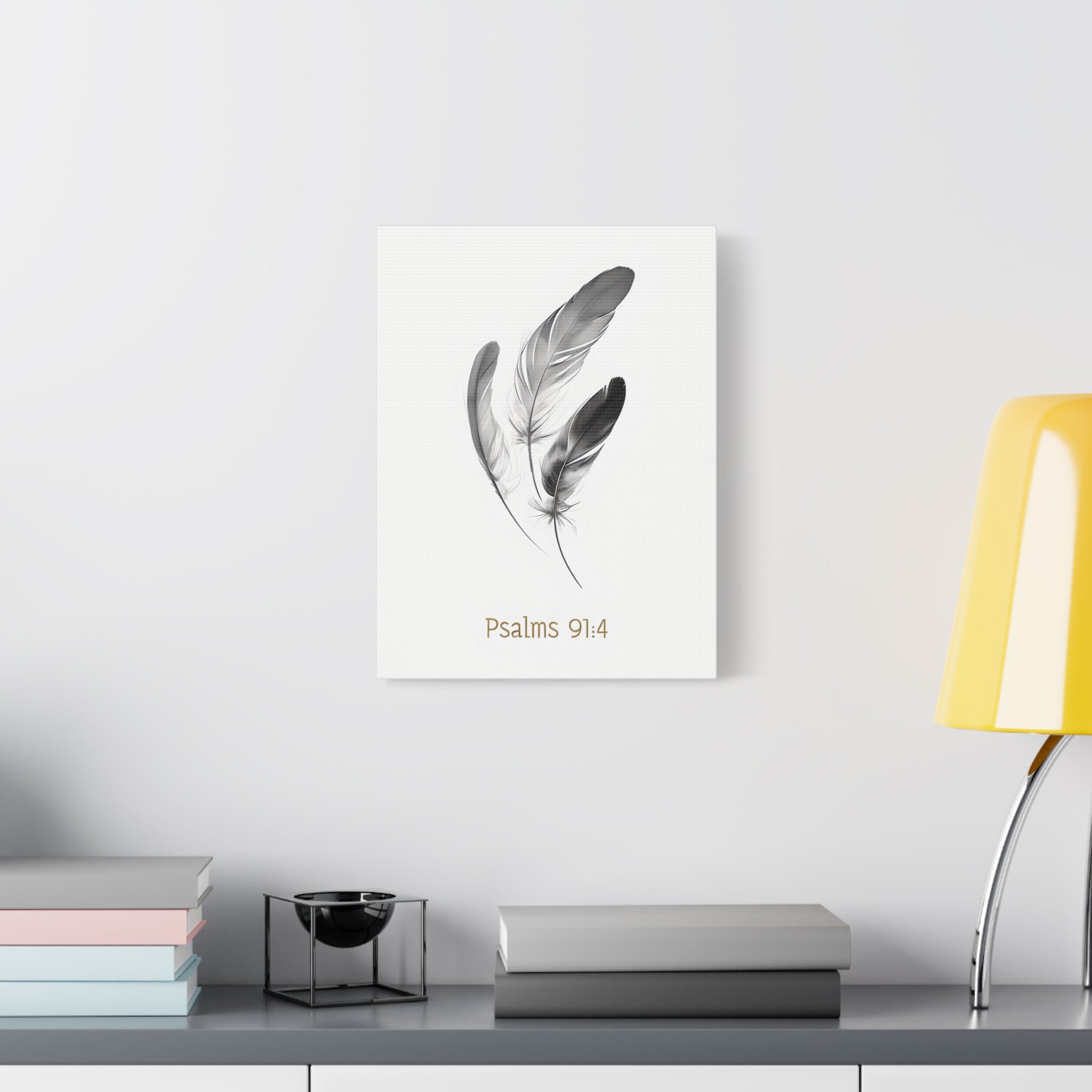 Psalm 91:4 Feather Canvas Wall Art – Christian Scripture Home Decor – Bible Verse Matte Canvas Print