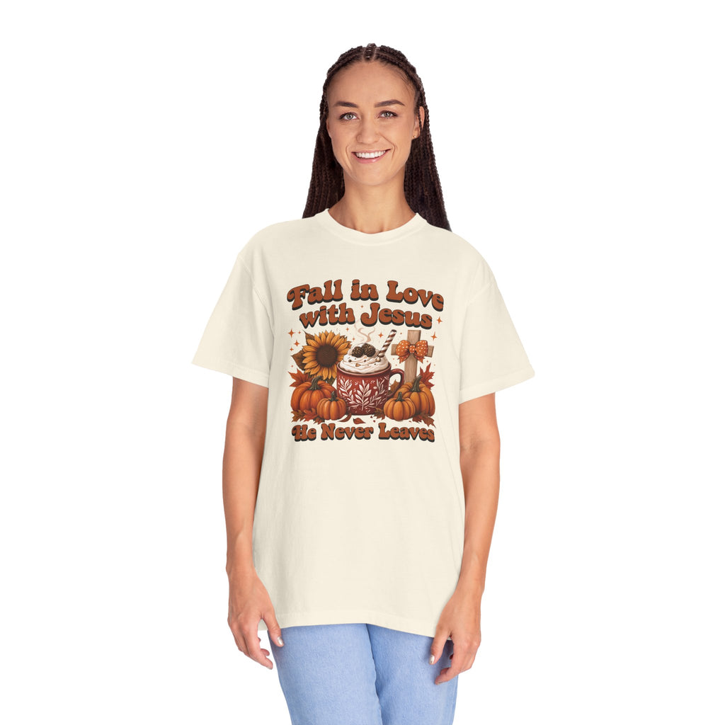 Fall in Love with Jesus Unisex Garment Dyed Comfort Colors T-Shirt | Christian Fall T-Shirt | Faith Based Thanksgiving Tee | Unisex Religious Cotton Top