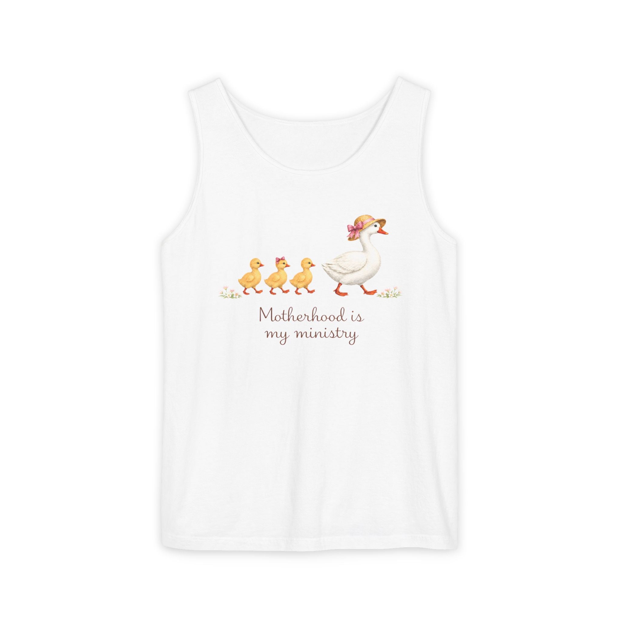 Motherhood Is My Ministry Tank Top — Cute Duck Family Graphic Tank