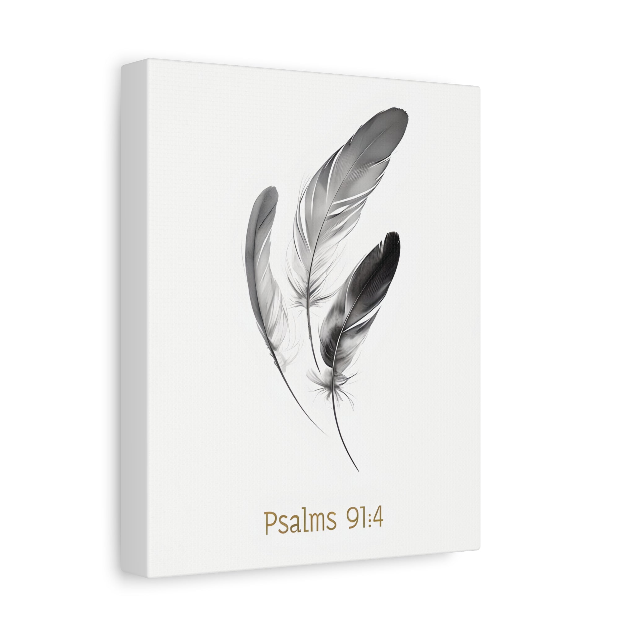 Psalm 91:4 Feather Canvas Wall Art – Christian Scripture Home Decor – Bible Verse Matte Canvas Print