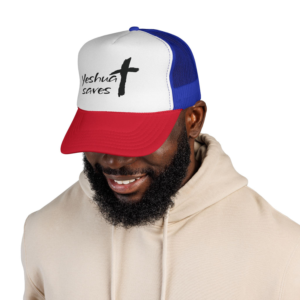 Yeshua Saves Trucker Hat | Christian Faith Snapback Cap | Jesus Saves Mesh Hat | Christian Streetwear Hat
