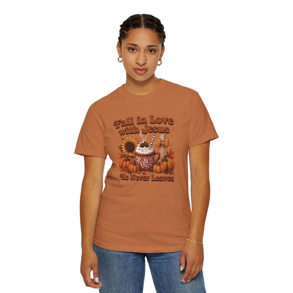 Fall in Love with Jesus Unisex Garment Dyed Comfort Colors T-Shirt | Christian Fall T-Shirt | Faith Based Thanksgiving Tee | Unisex Religious Cotton Top