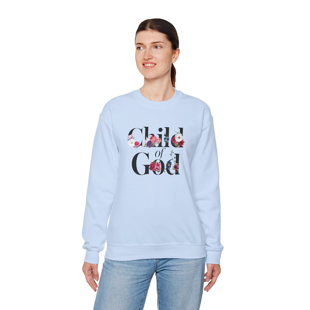 Child of God Floral Christian Gildan Crewneck Sweatshirt | Faith Inspirational Gift