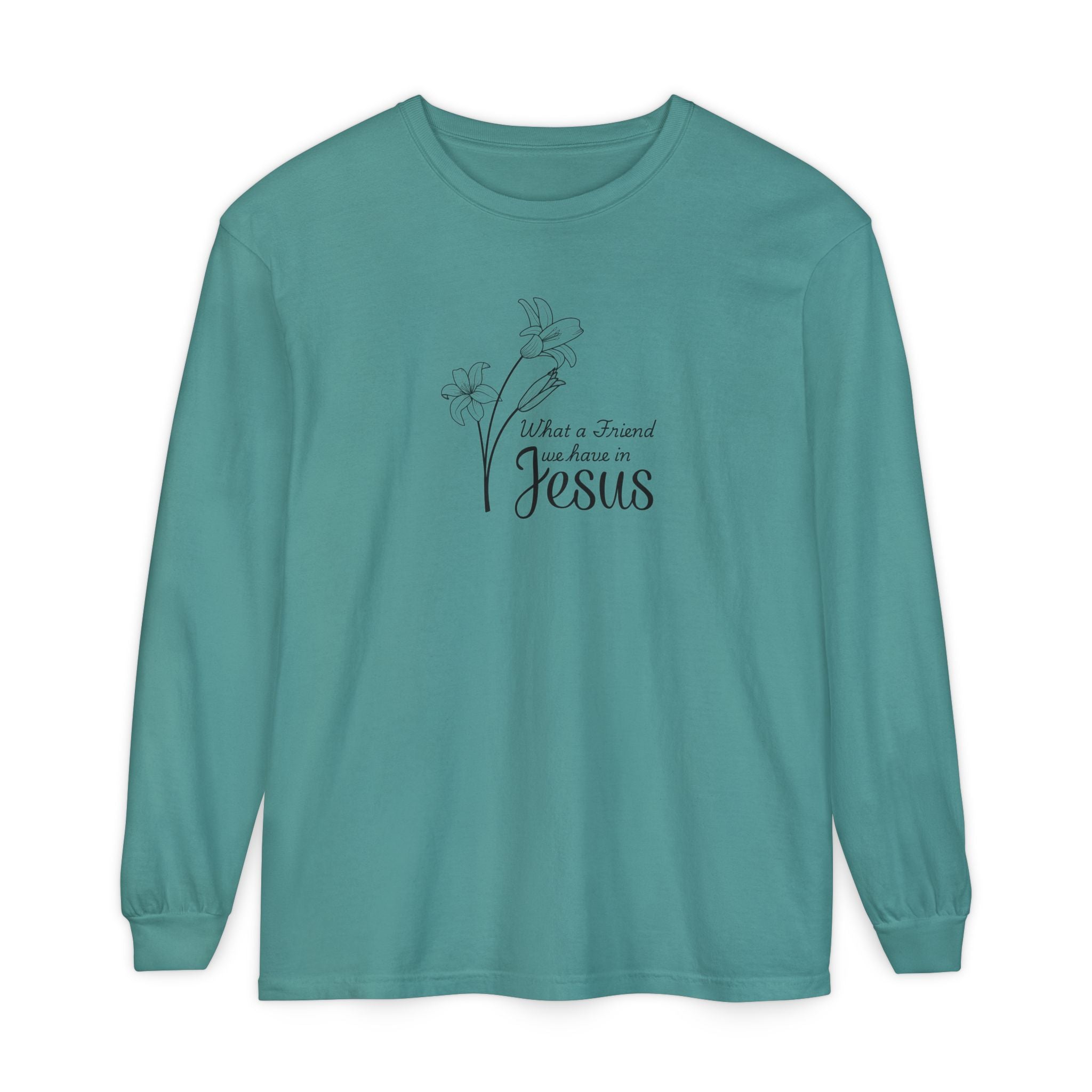What a Friend We Have in Jesus Comfort Colors Unisex Long Sleeve Shirt | Christian Floral Tee