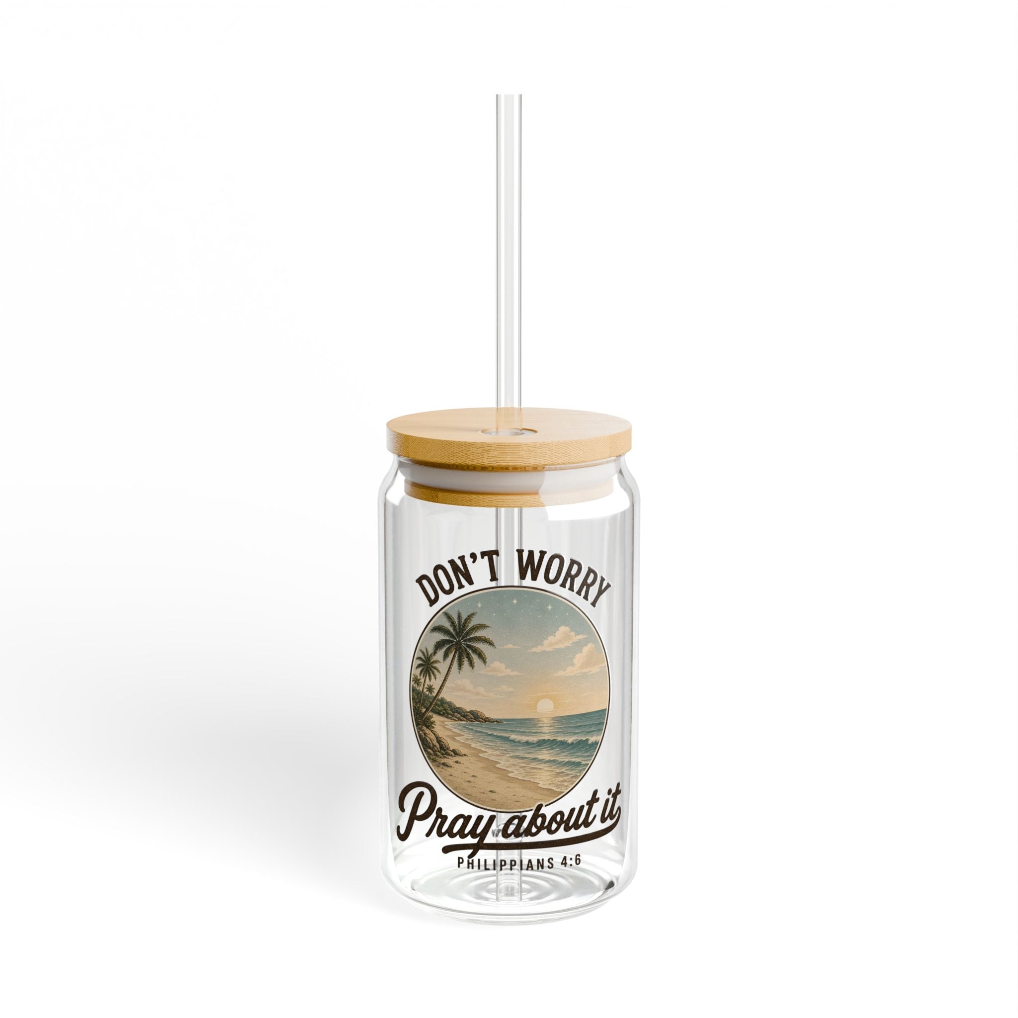 Don't Worry Pray About It 16oz Glass Tumbler | Philippians 4:6 Gift for Women