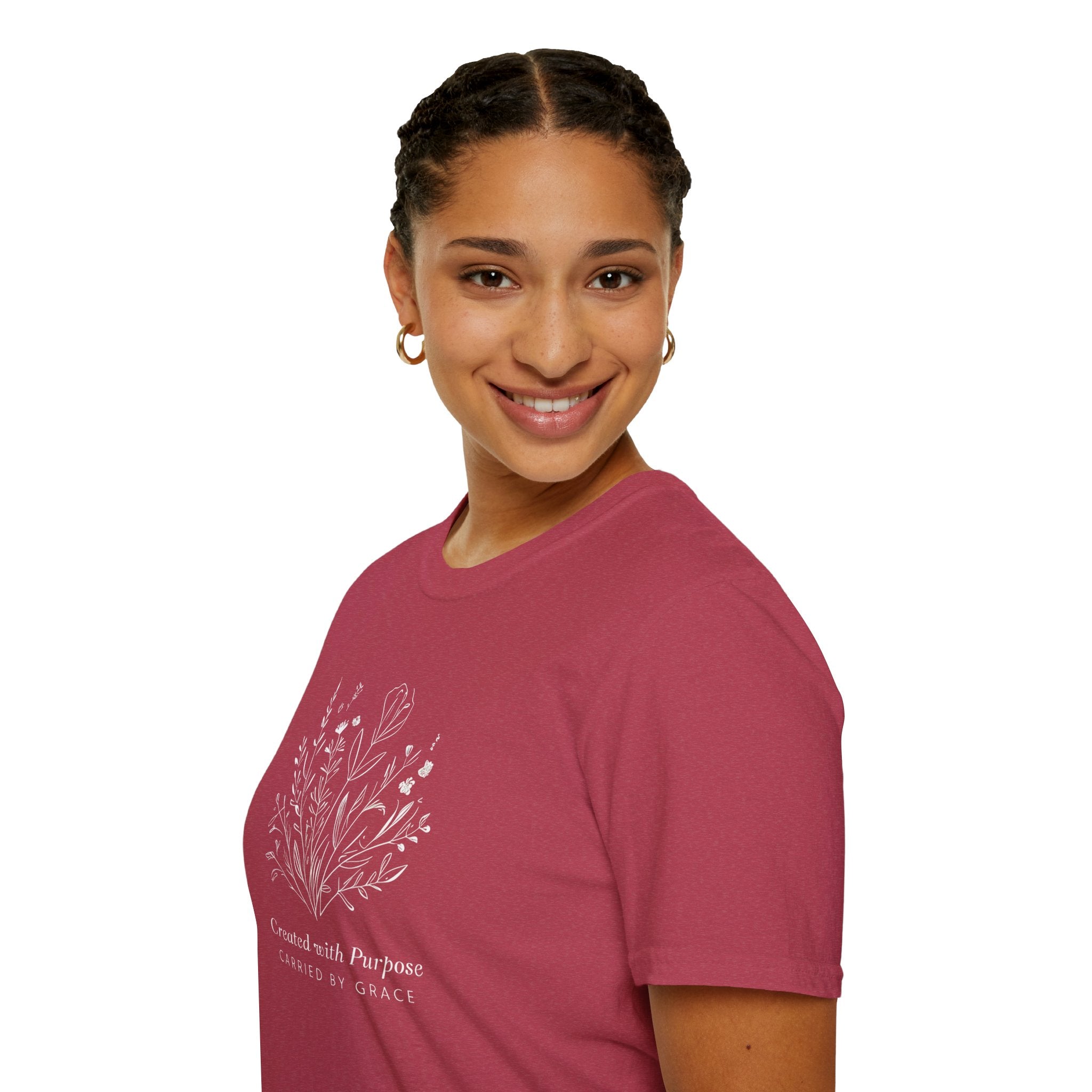 Created with Purpose Carried By Grace Christian Floral Gildan T-Shirt Women’s Faith Shirt Minimalist Design Soft Cotton Tee