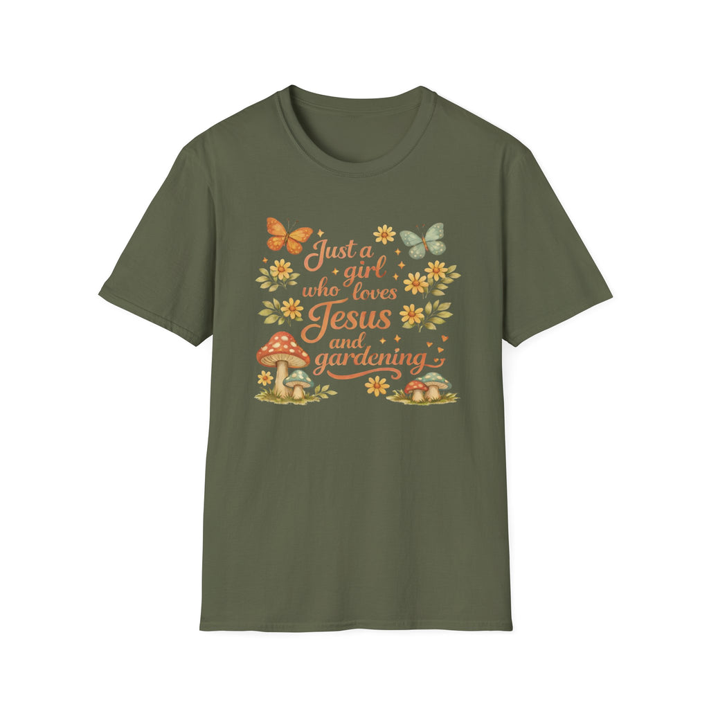 Just A Girl Who Loves Jesus and Gardening Gildan Unisex Tshirt | Christian Gardening T-Shirt | Faith Shirt | Cotton Tee