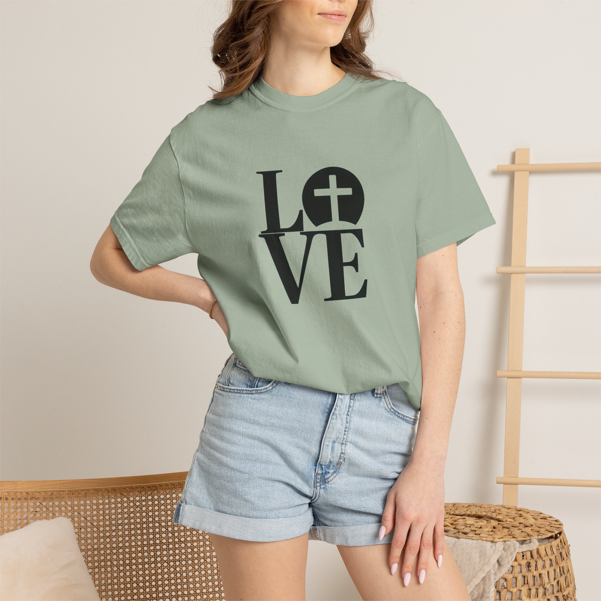 LOVE Cross Christian T-Shirt | Comfort Colors Faith-Based Unisex Tee (S–4XL) | Jesus is Love Shirt