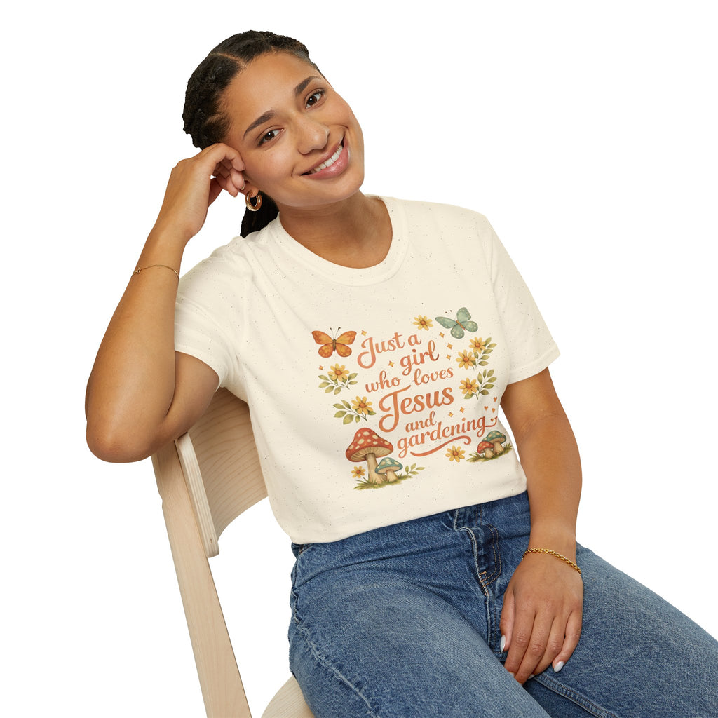 Just A Girl Who Loves Jesus and Gardening Gildan Unisex Tshirt | Christian Gardening T-Shirt | Faith Shirt | Cotton Tee
