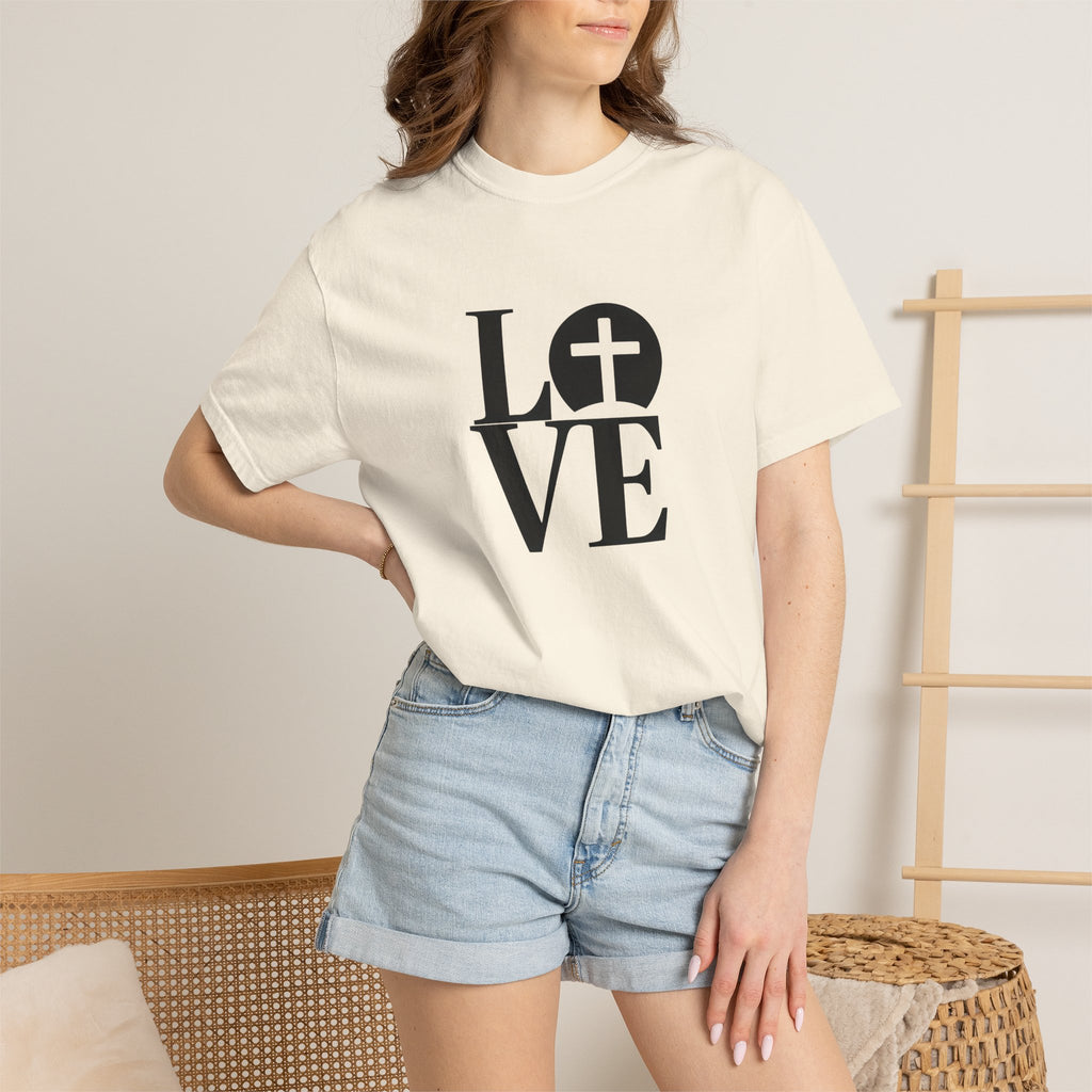 LOVE Cross Christian T-Shirt | Comfort Colors Faith-Based Unisex Tee (S–4XL) | Jesus is Love Shirt