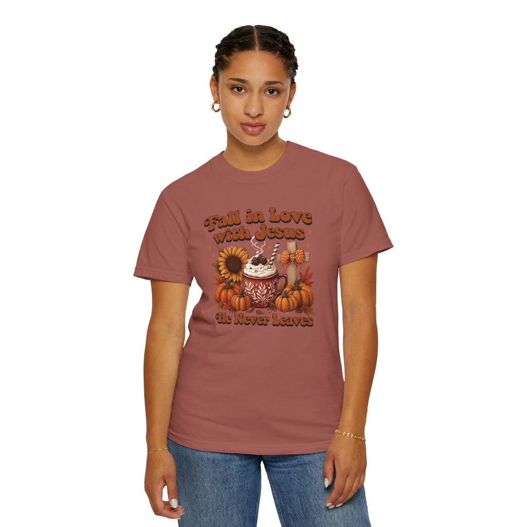 Fall in Love with Jesus Unisex Garment Dyed Comfort Colors T-Shirt | Christian Fall T-Shirt | Faith Based Thanksgiving Tee | Unisex Religious Cotton Top