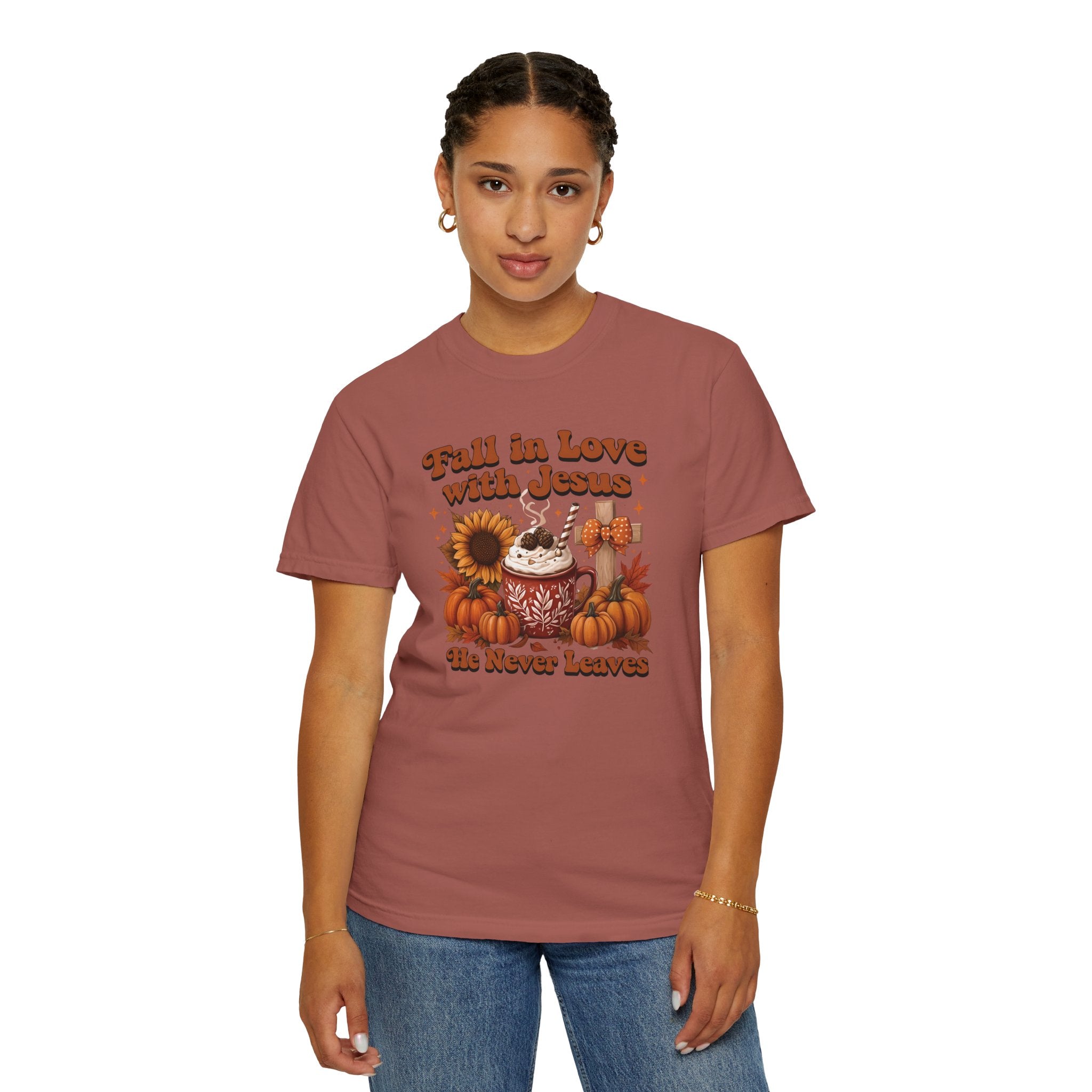 Fall in Love with Jesus Unisex Garment Dyed Comfort Colors T-Shirt | Christian Fall T-Shirt | Faith Based Thanksgiving Tee | Unisex Religious Cotton Top