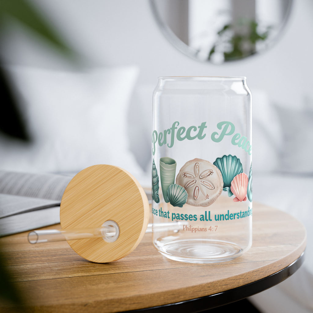 Beach Sipper Glass “Perfect Peace” – Christian Drinkware | Summer Coastal Gift Idea