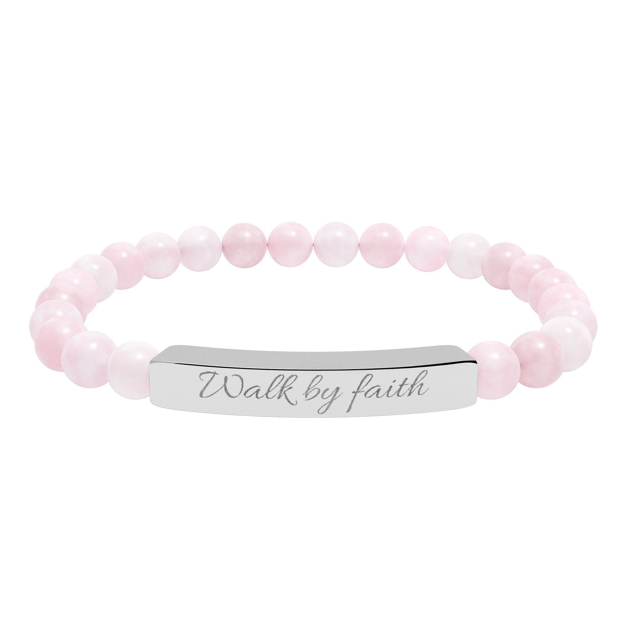 Walk By Faith Christian Stretch Bracelet | Engraved Stainless Steel Bar | Faith Jewelry Gift