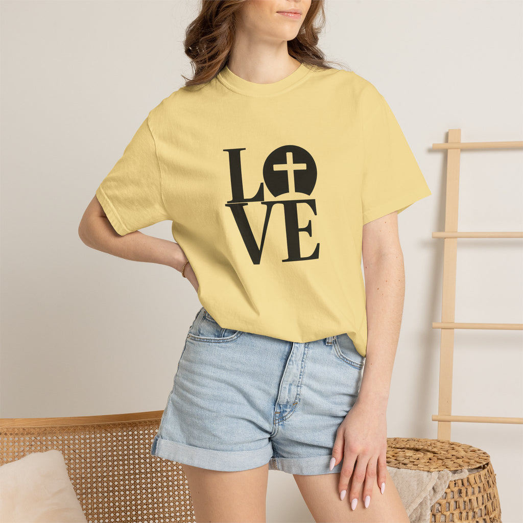 LOVE Cross Christian T-Shirt | Comfort Colors Faith-Based Unisex Tee (S–4XL) | Jesus is Love Shirt