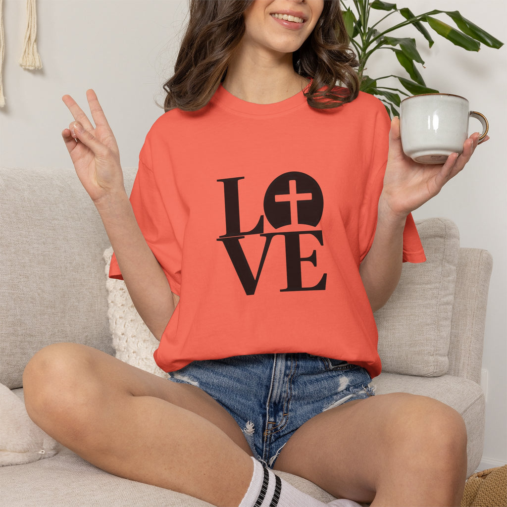 LOVE Cross Christian T-Shirt | Comfort Colors Faith-Based Unisex Tee (S–4XL) | Jesus is Love Shirt