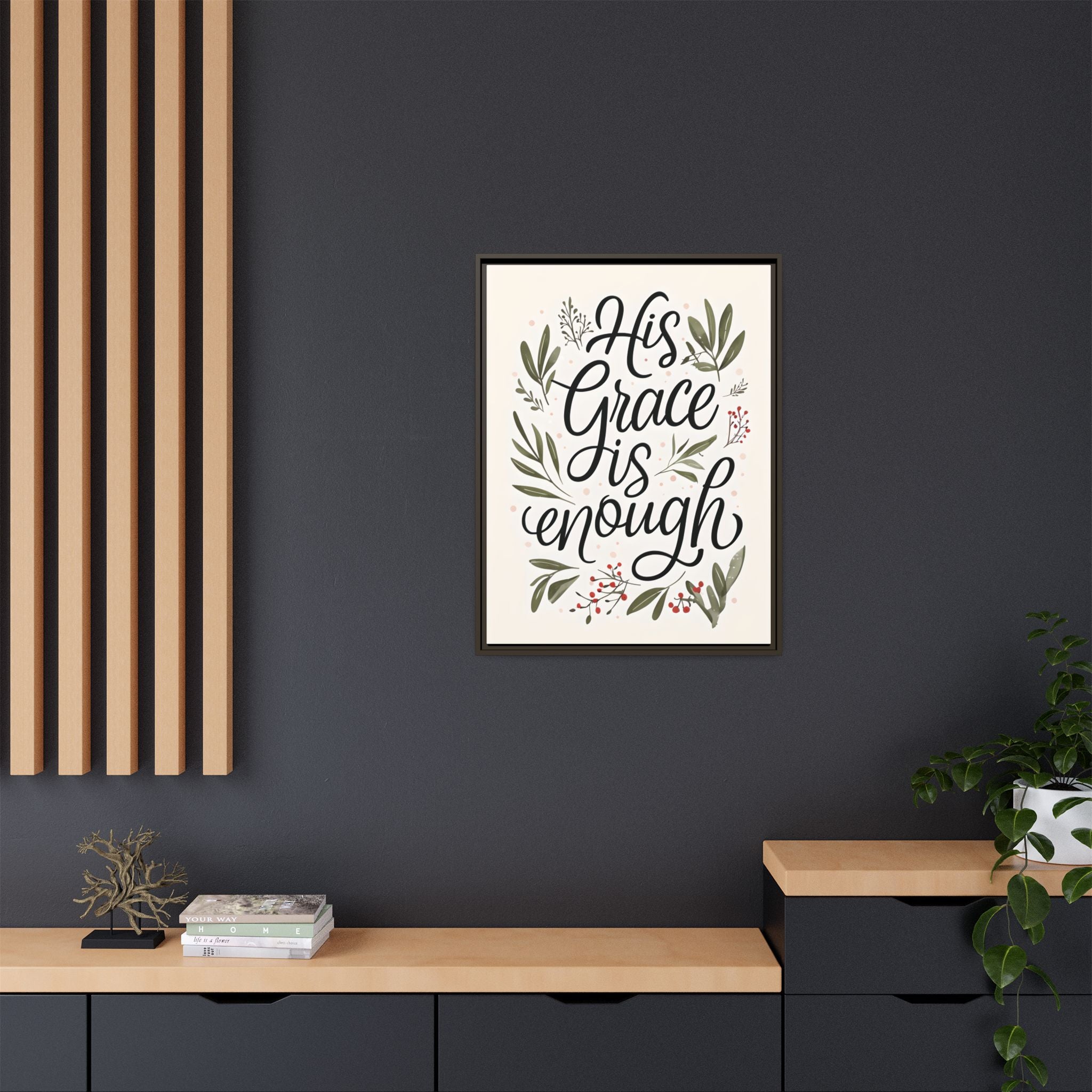 His Grace is Enough Floral Scripture Framed Matte Canvas | Modern Faith Home Decor