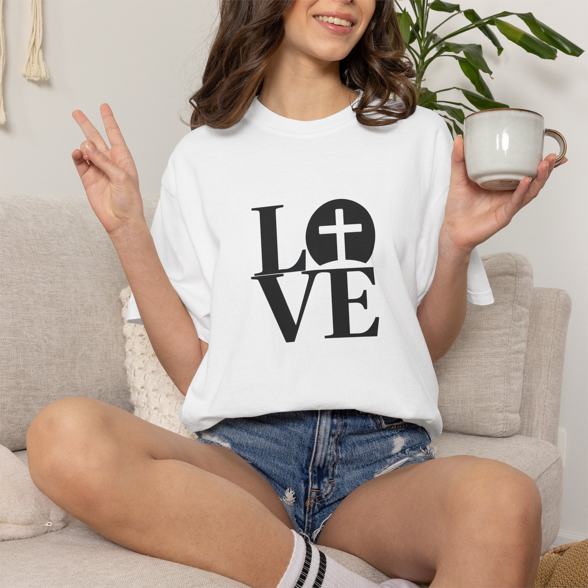 LOVE Cross Christian T-Shirt | Comfort Colors Faith-Based Unisex Tee (S–4XL) | Jesus is Love Shirt